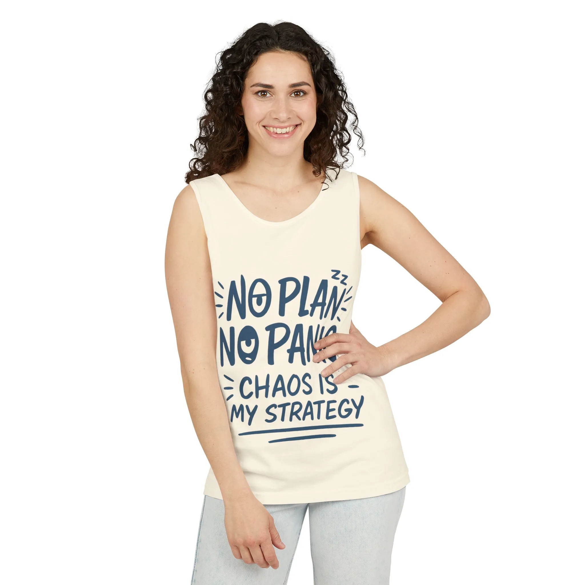 Funny Women's Tank, Chaos Strategy T-Shirt, No Plan No Panic Quote Shirt, Cute Tee for Women, Humorous Gift Idea, Casual Relaxed Fit Top - Image 6