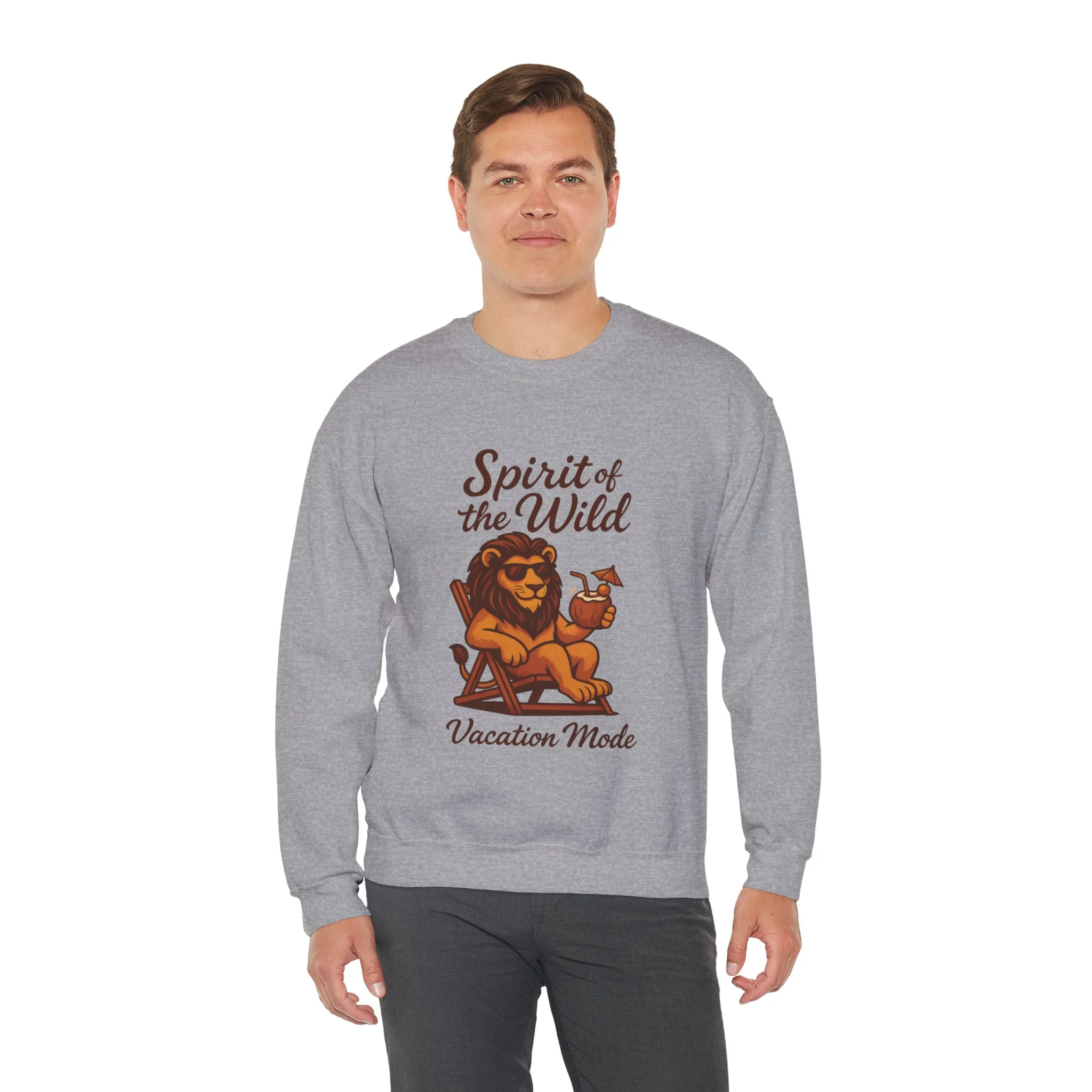 Spirit of the Wild Lion Mens Sweatshirt - Vacation Mode Funny Relaxed Jungle King Pullover, Fun Gift for Travelers - Image 9