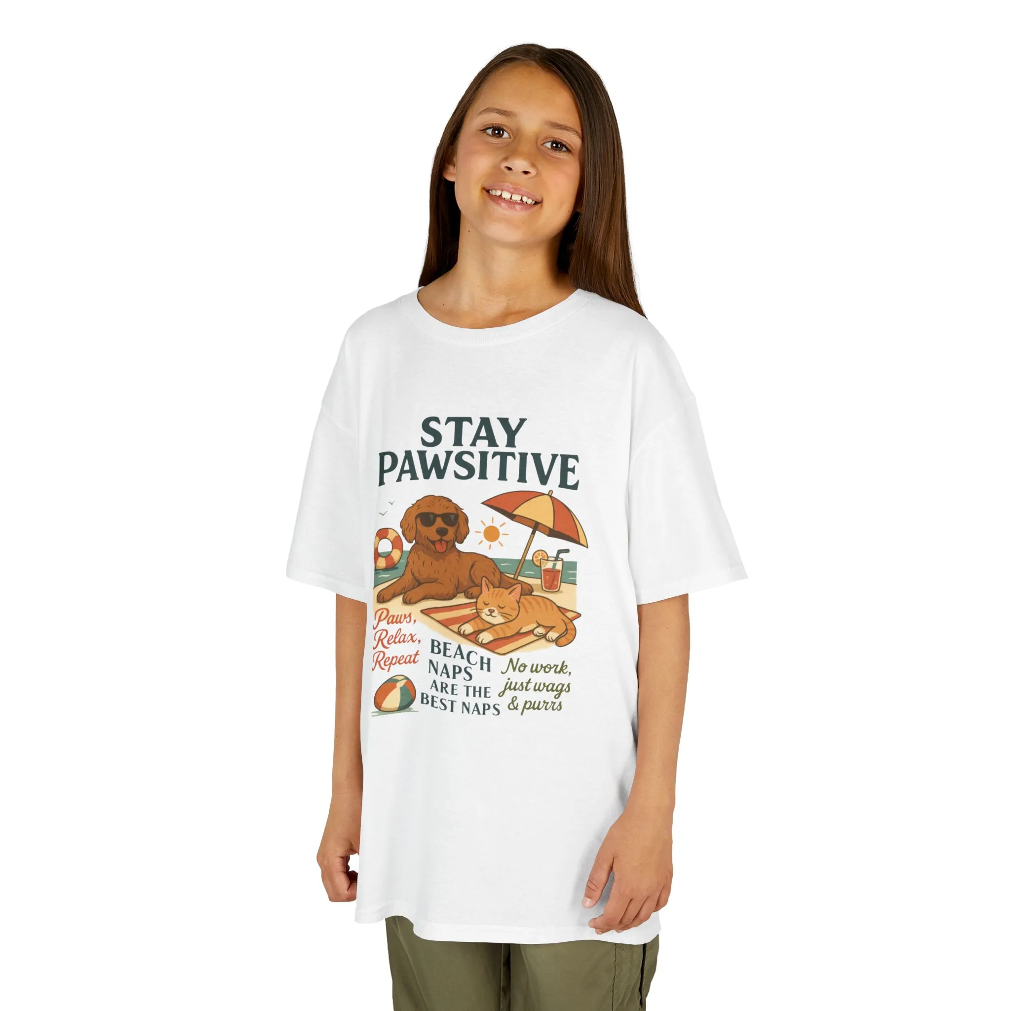Kids Beach Vibes Tee - Stay Pawsitive, Summer Fun Shirt, Dog Lover Gift, Vacation Outfit, Beach Day Apparel - Image 2