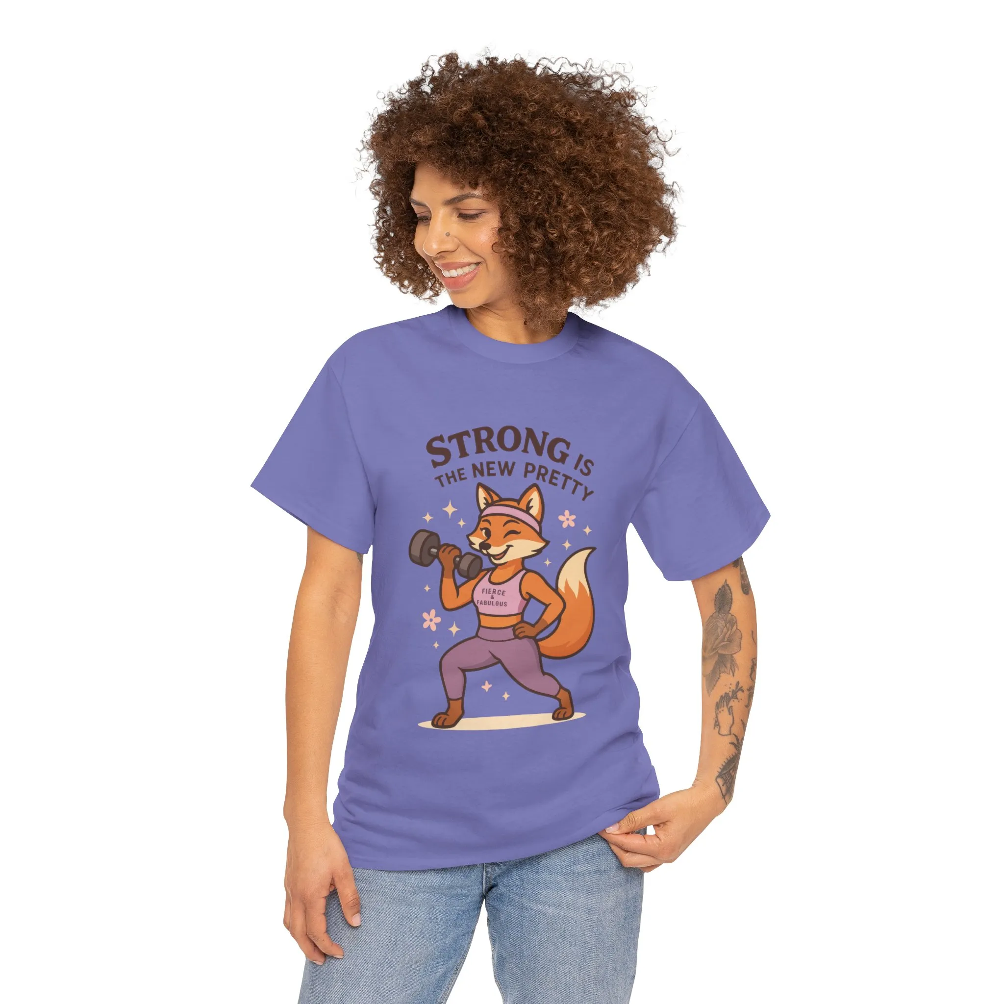 Strong is the New Pretty Womens Tee, Inspirational T-Shirt, Fitness Apparel, Gift for Her, Motivational Top, Cute Fox Design, Womens Gym T-Shirt - Image 3