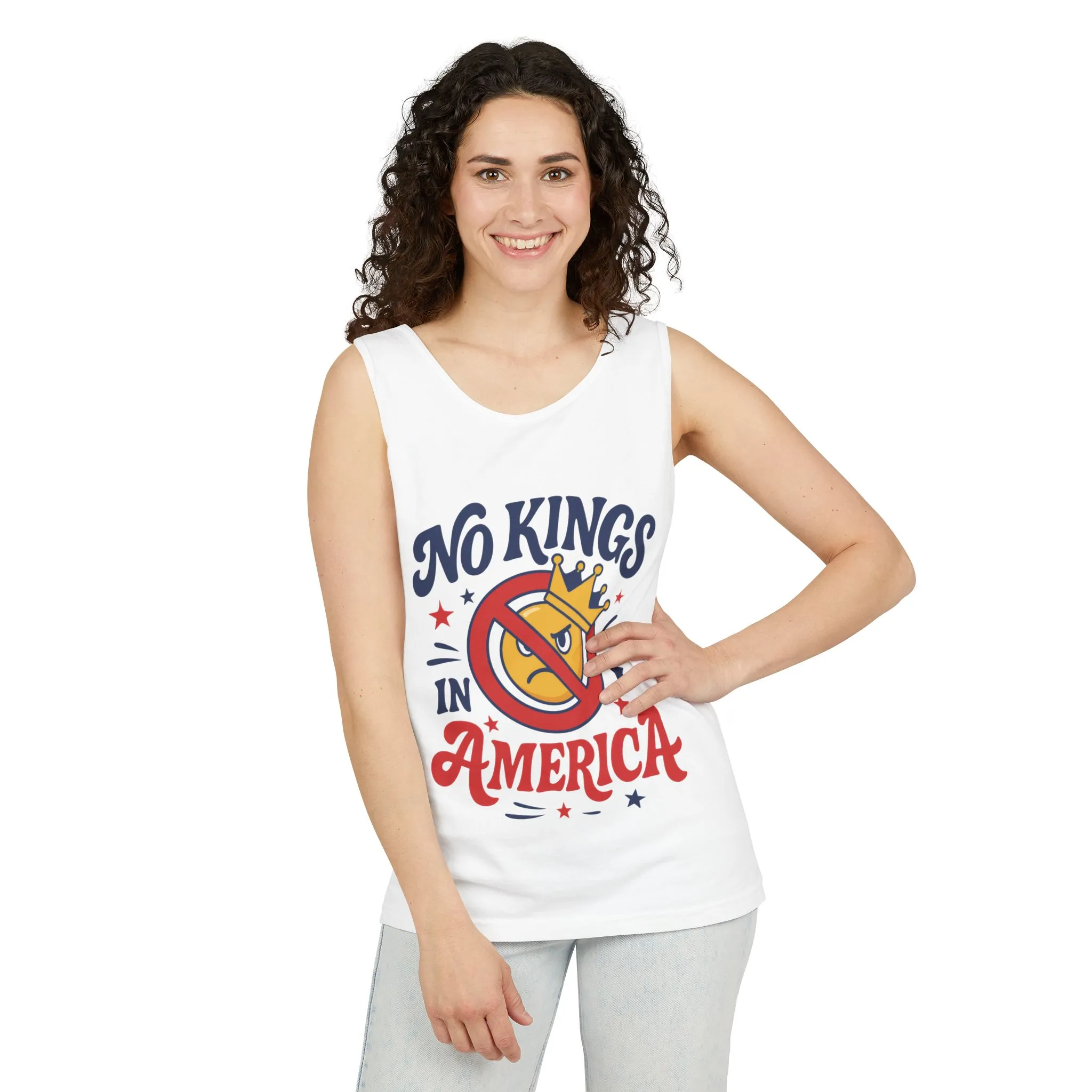 No Kings in America Tank Top - Funny Patriotic Anti Monarchy Sleeveless Shirt - USA Freedom Top, Unisex Summer Apparel, USA Independence Day - Image 2