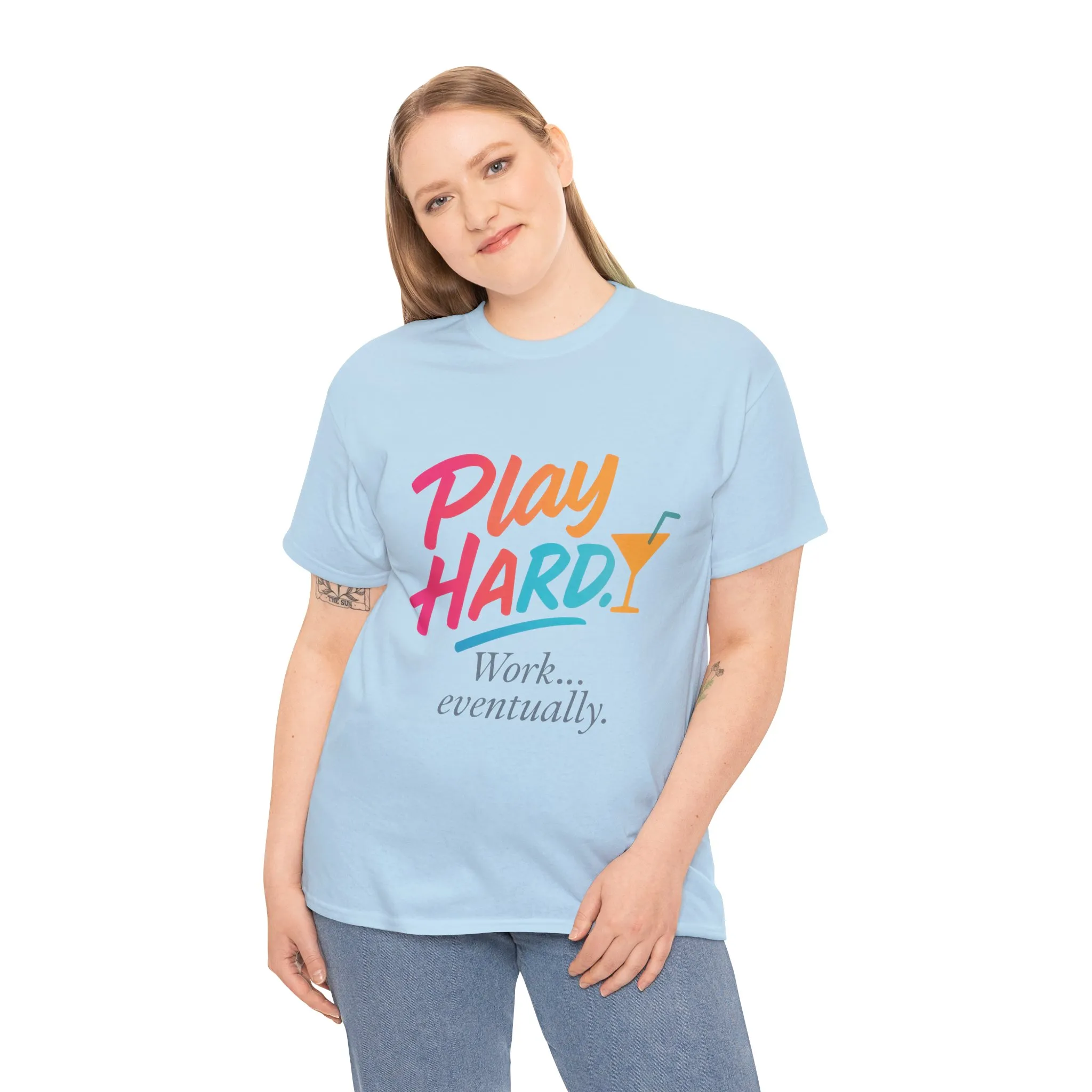 Play Hard Work Eventually T-Shirt, Funny Cocktail Graphic Tee, Pink Womens Party Shirt, Relaxed Vacation Top - Image 18
