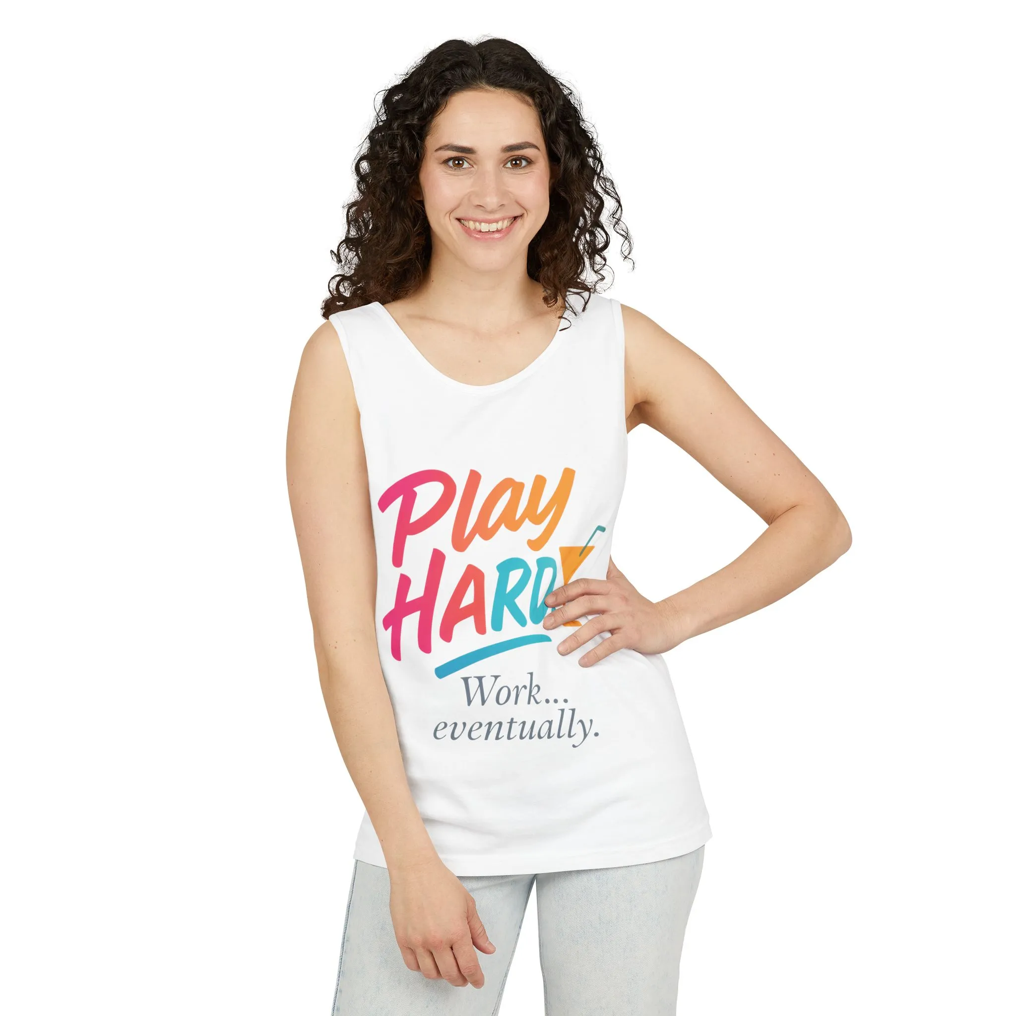 Play Hard Work Eventually Tank Top - Casual Summer Apparel, Womens Beachwear, Resort Wear, Gift for Friends, Vacation Essential