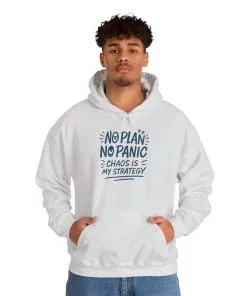Funny Chaos Strategy Mens Hoodie, No Plan No Panic Quote Hoodie, Cozy Relaxed Fit Pullover, Humorous Gift for Him, Unisex Pullover