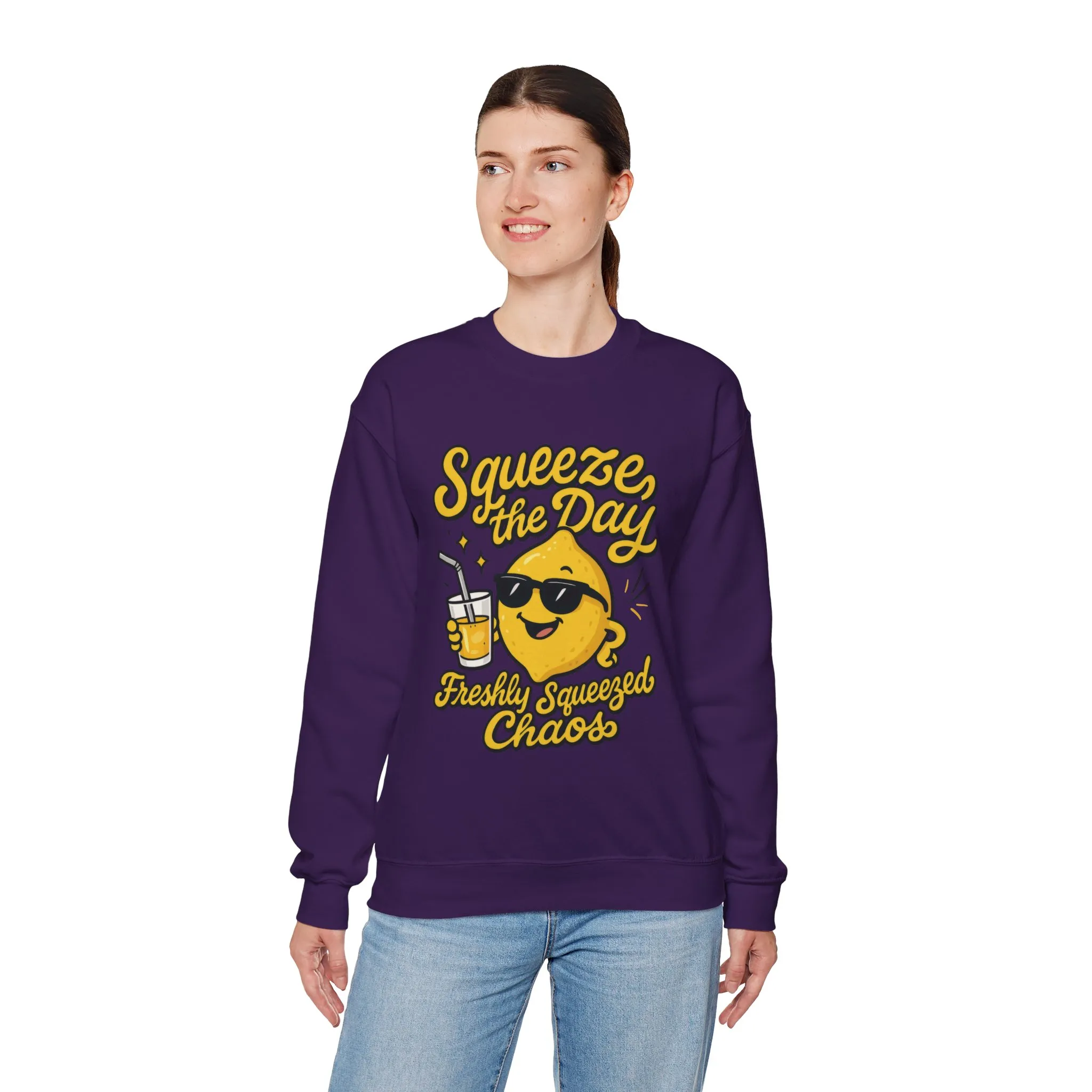 Funny Lemon Womens Sweatshirt - Squeeze The Day Freshly Squeezed Chaos Cozy Pullover - Citrus Positive Crewneck Sweatshirt, Cheerful Fashion - Image 3