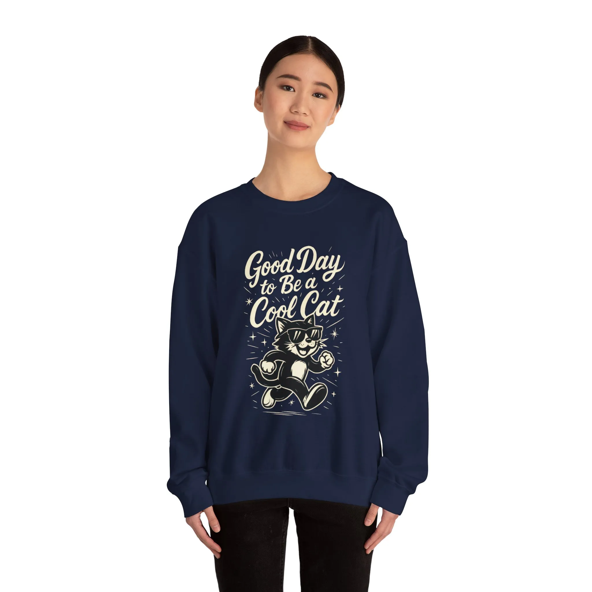 Funny Cool Cat Womens Crewneck Sweatshirt - Good Day to Be a Cool Cat Retro Kitty Pullover - Cute Cat Lover Sweater - Image 17
