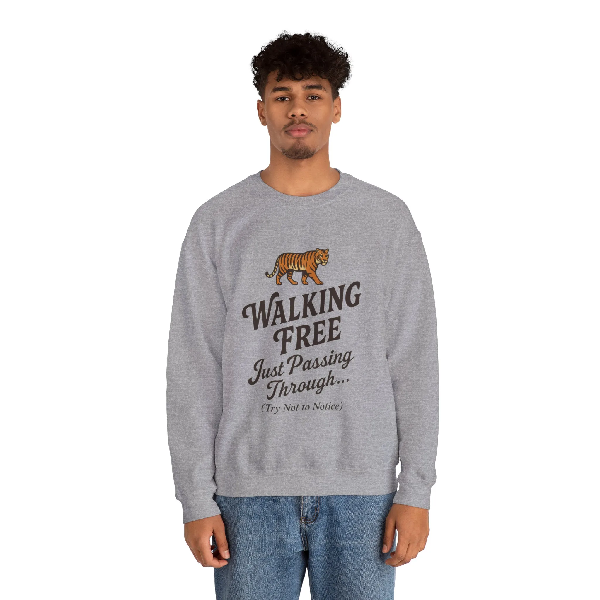 Funny Tiger Mens Crewneck Sweatshirt - Walking Free Cozy Wild Animal Pullover - Motivational Sweatshirt, Inspirational Apparel - Image 9