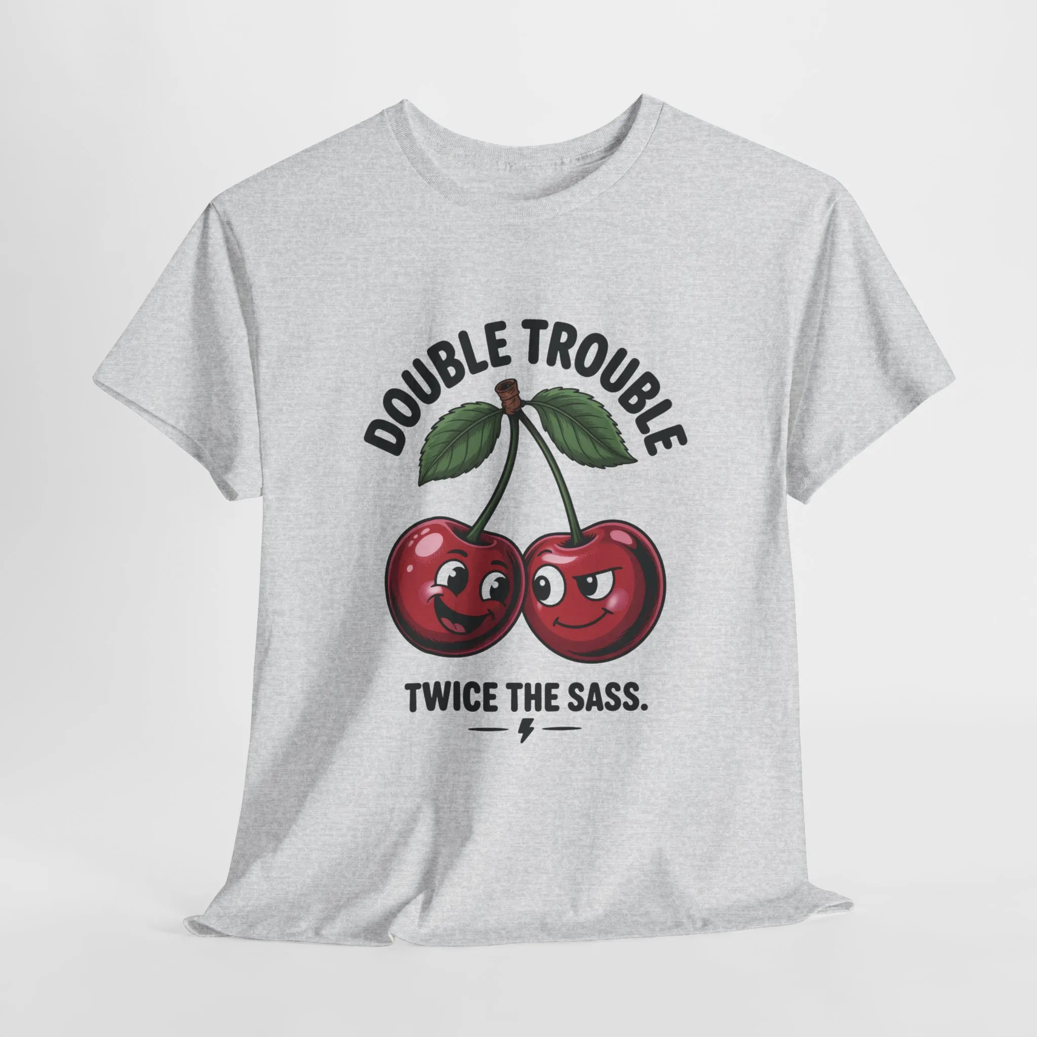Double Trouble Cherry Graphic Tee, Funny Cute Womens T-Shirt, Twice the Sass Quote Shirt, Sassy Cherry Cartoon Gift - Image 4