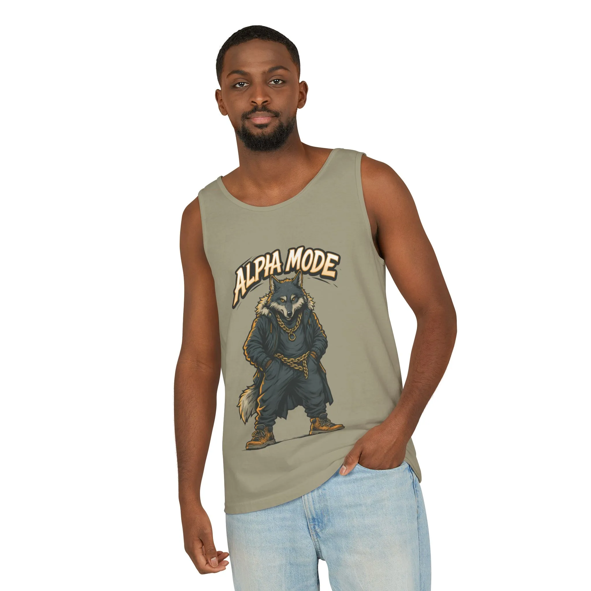 Alpha Mode Wolf Tank Top, Mens Hip Hop Gym Tank, Cool Streetwear Muscle Tank, Savage Wolf Graphic Top, Alpha Male Workout Shirt, Beachwear - Image 4