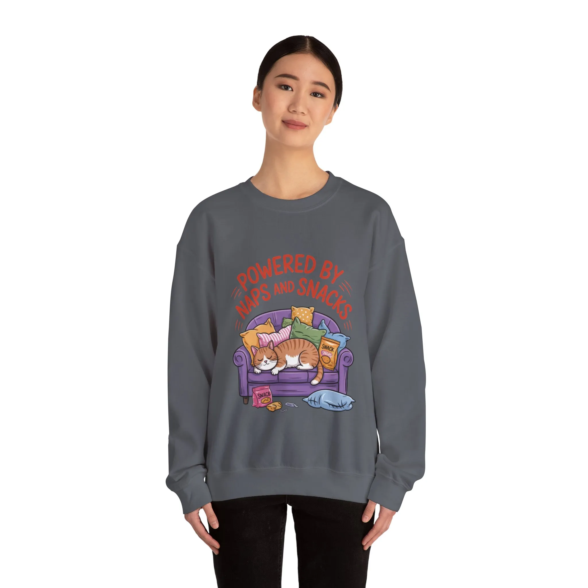 Powered by Naps and Snacks Sweatshirt, Cozy Lounge Crewneck, Gifts for Cat Lovers, Funny Cat Sweatshirt, Casual Everyday Wear - Image 20