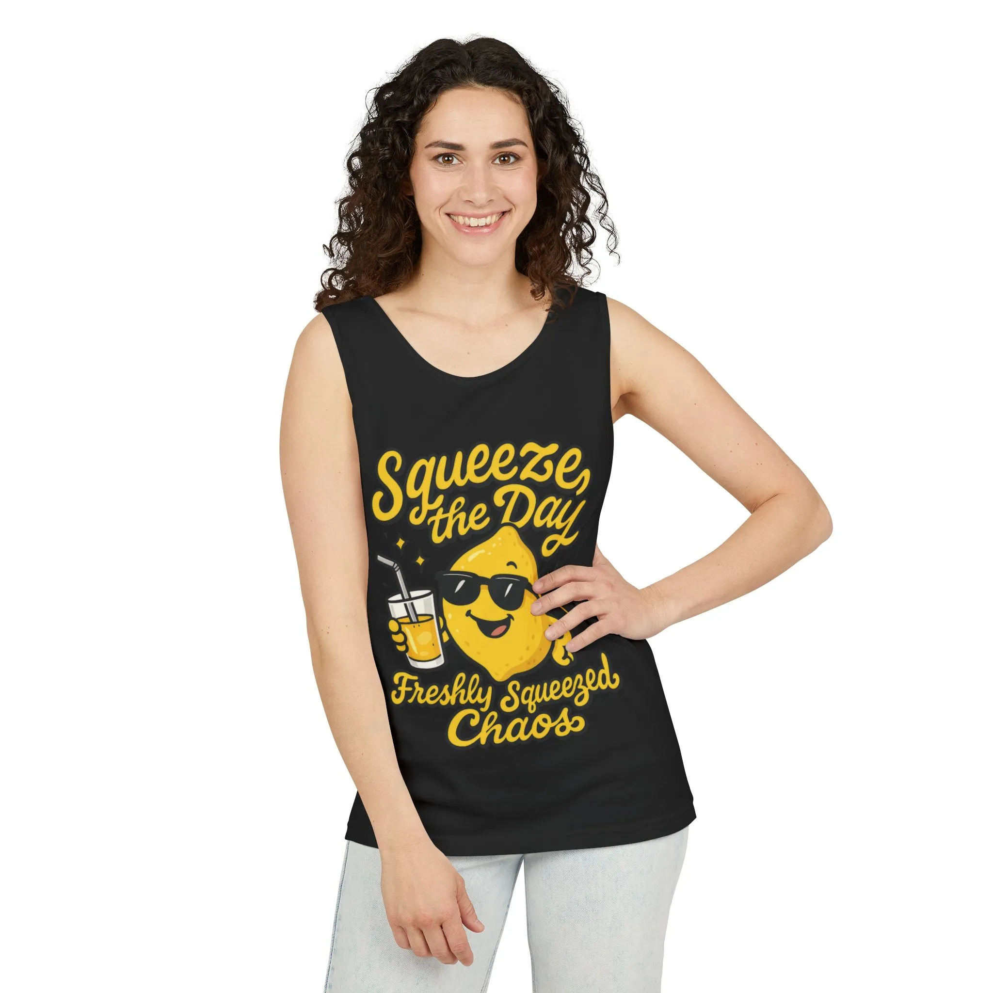 Squeeze The Day Womens Tank Top - Funny Lemon Pun Shirt - Freshly Squeezed Chaos Summer Citrus Top, Casual Beachwear, Fun Summer Apparel - Image 12