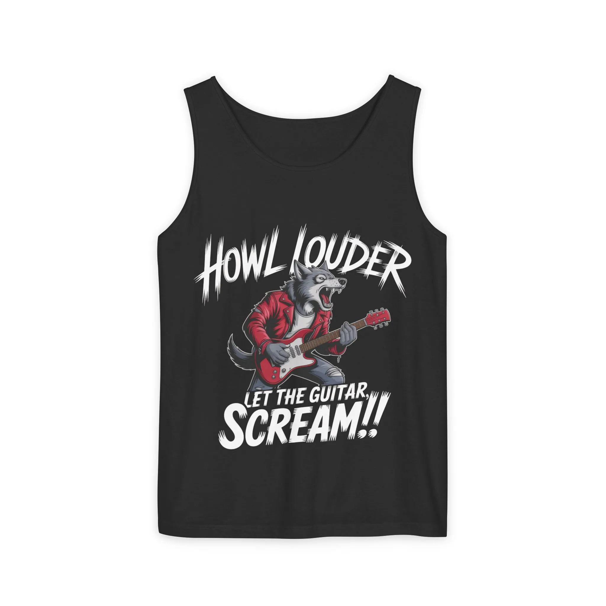 Howl Louder Wolf Tank Top, Mens Muscle Shirt, Rock Guitarist Graphic Sleeveless Tee, Wolf Workout Gym Tank, Music Lover Gift - Image 2