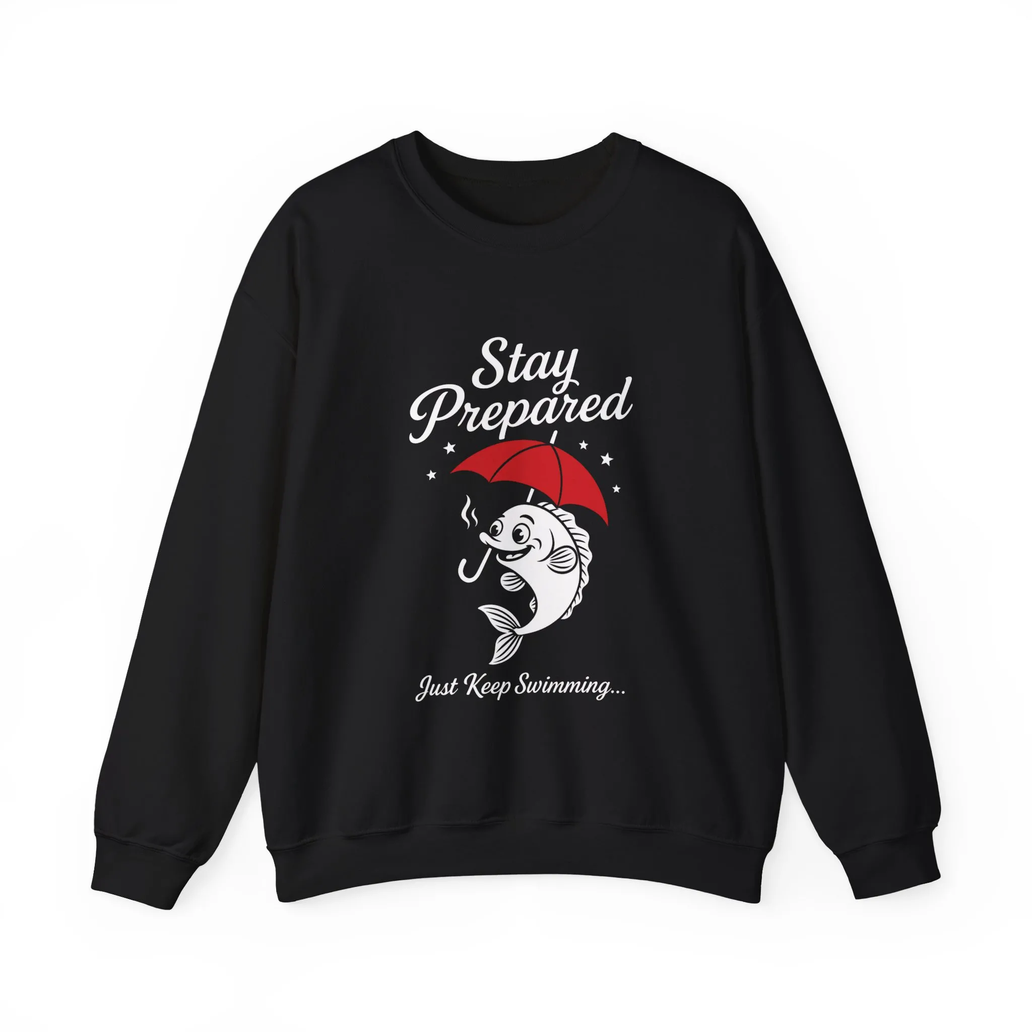 Funny Fish Womens Crewneck Sweatshirt - Stay Prepared Just Keep Swimming Nautical Pullover - Cozy Positive Gift, Fishing Humor - Image 2