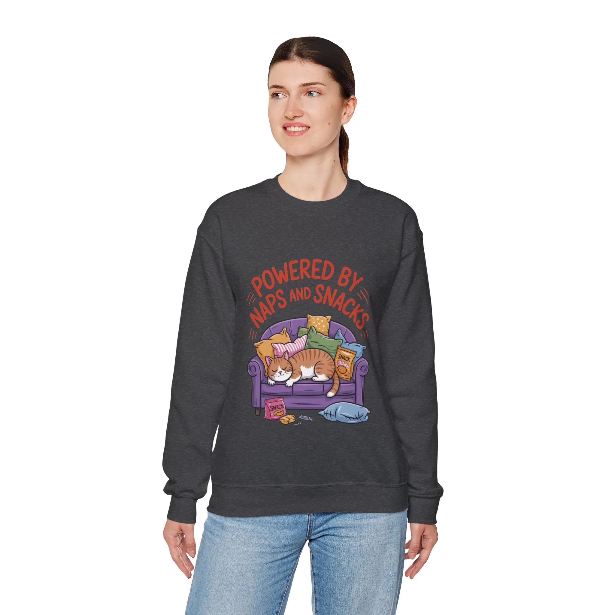 Powered by Naps and Snacks Sweatshirt, Cozy Lounge Crewneck, Gifts for Cat Lovers, Funny Cat Sweatshirt, Casual Everyday Wear - Image 33