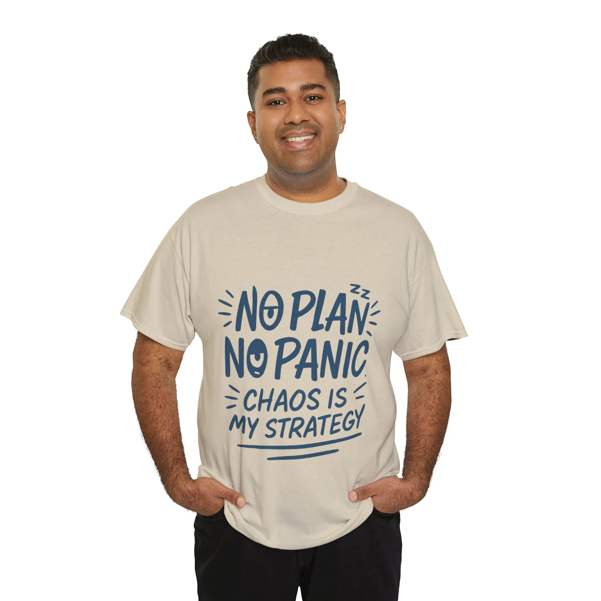 Funny Chaos Quote Mens T-Shirt, No Plan No Panic Humor Shirt, Casual Graphic Tee Gift for Him, Relaxed Fit - Image 9