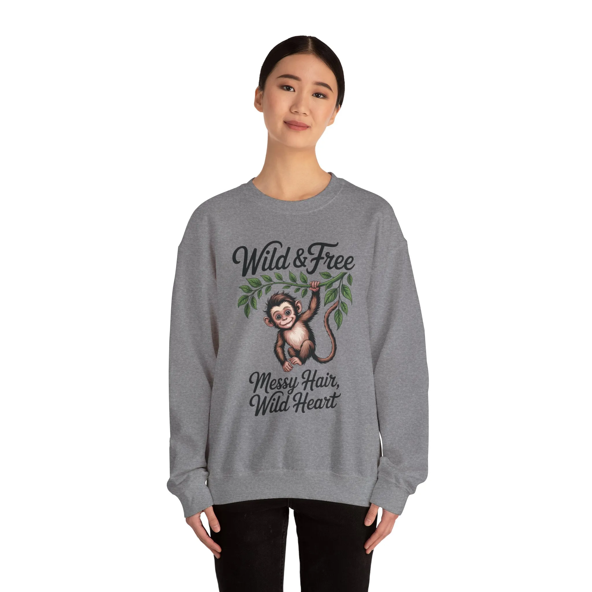 Wild & Free Monkey Sweatshirt, Messy Hair Wild Heart Womens Pullover, Cute Jungle Animal Sweater, Boho Adventure Graphic, Nature Lover Gift - Image 8