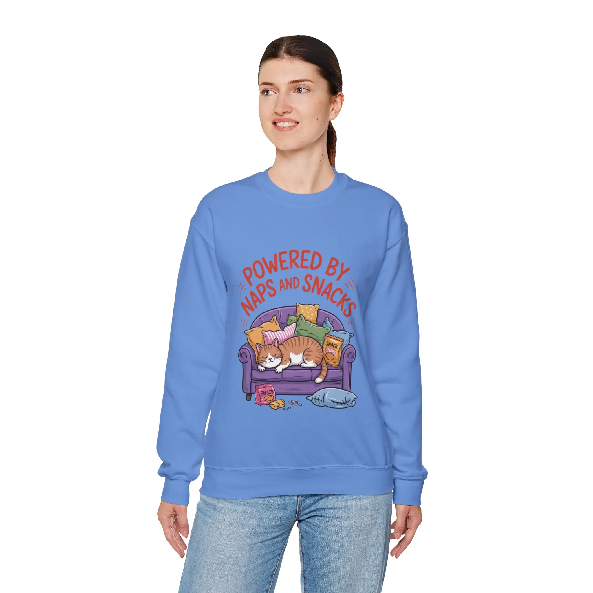 Powered by Naps and Snacks Sweatshirt, Cozy Lounge Crewneck, Gifts for Cat Lovers, Funny Cat Sweatshirt, Casual Everyday Wear - Image 36