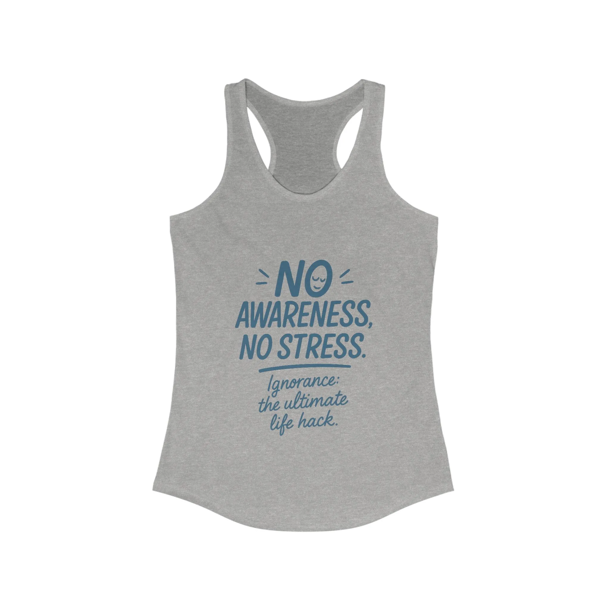 Womens No Awareness Racerback Tank Top, Funny No Stress Quote, Workout Sleeveless Shirt, Motivational Shirt, Yoga, Workout, Casual Wear