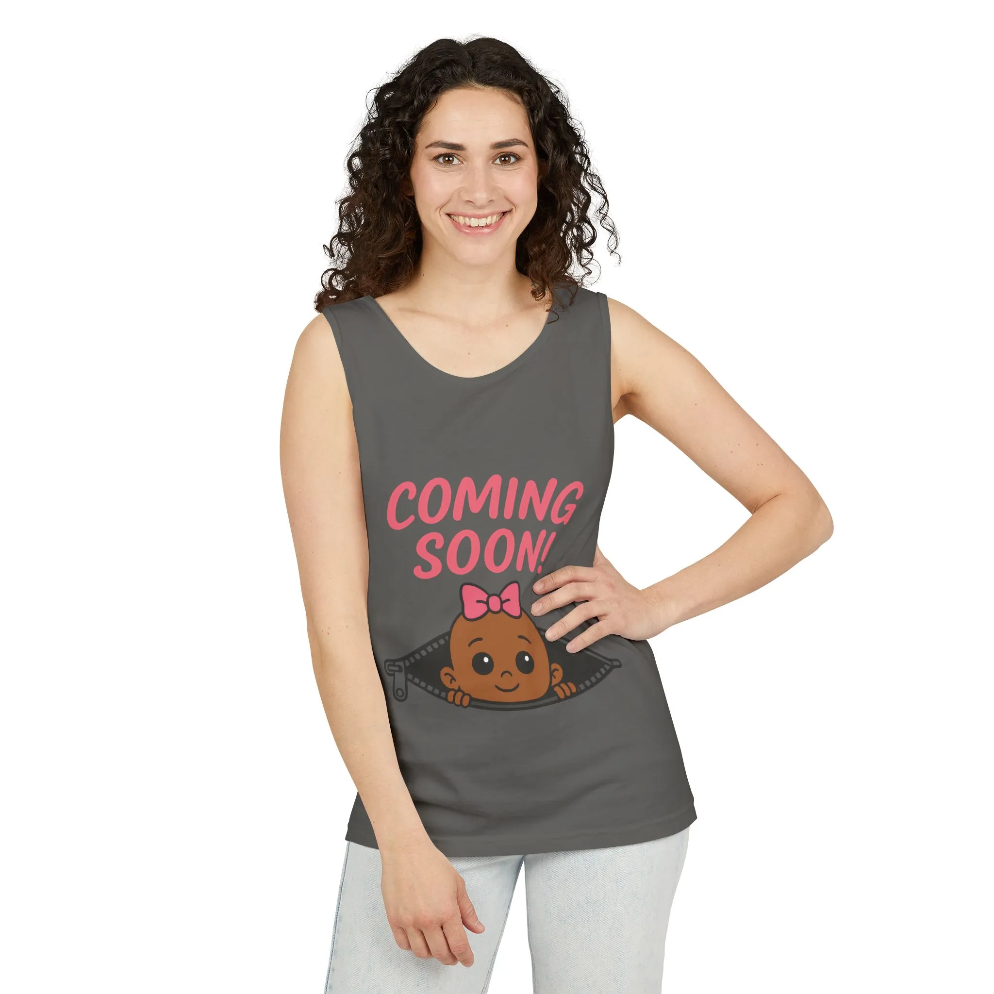 Coming Soon Maternity Tank Top, Cute Baby Girl Pregnancy Announcement Shirt, Expecting Mom Gift, Gender Reveal Tank, Baby Shower Gift - Image 8