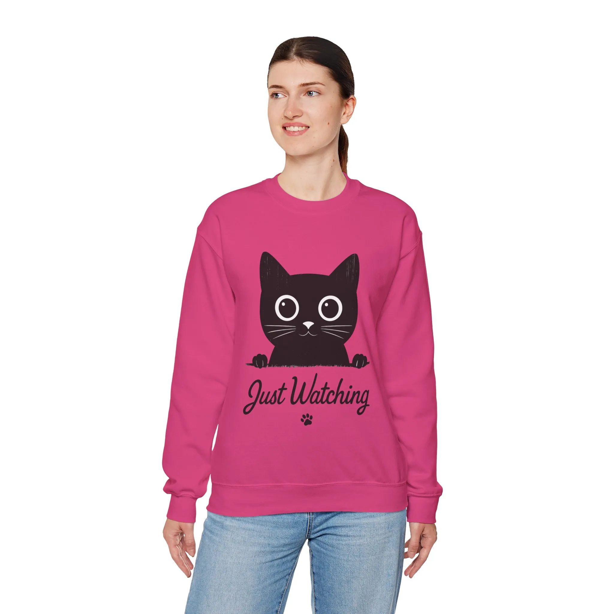 Funny Black Cat Womens Crewneck Sweatshirt - Just Watching Minimalist Kitty Pullover - Cozy Cat Lover Gift, Pet Owner Apparel - Image 27