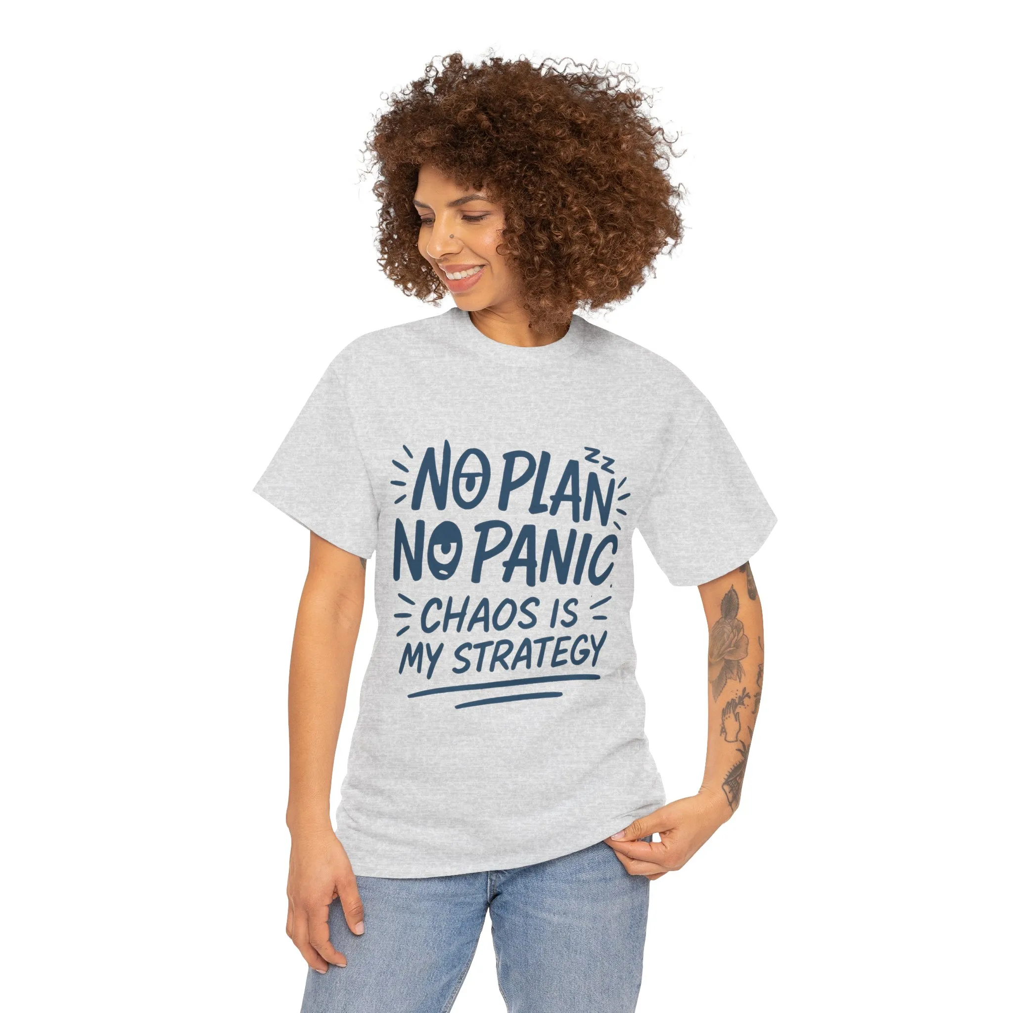 Funny Chaos Strategy T-Shirt, No Plan No Panic Quote Shirt, Cute Tee for Women, Humorous Gift Idea, Casual Relaxed Fit Top - Image 5