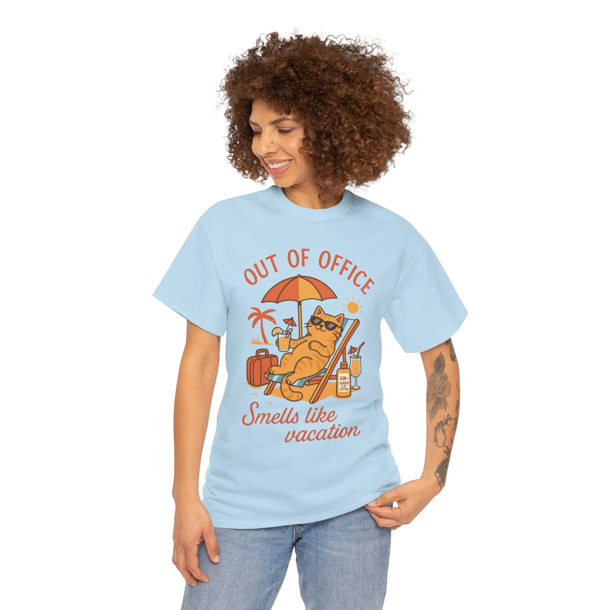 Cat Womens T-Shirt, Funny Vacation Tee with Cool Cat, Summer Beach Relax Shirt, Smells Like Vacation Gift for Her, Funny Cat Lover Gift - Image 14