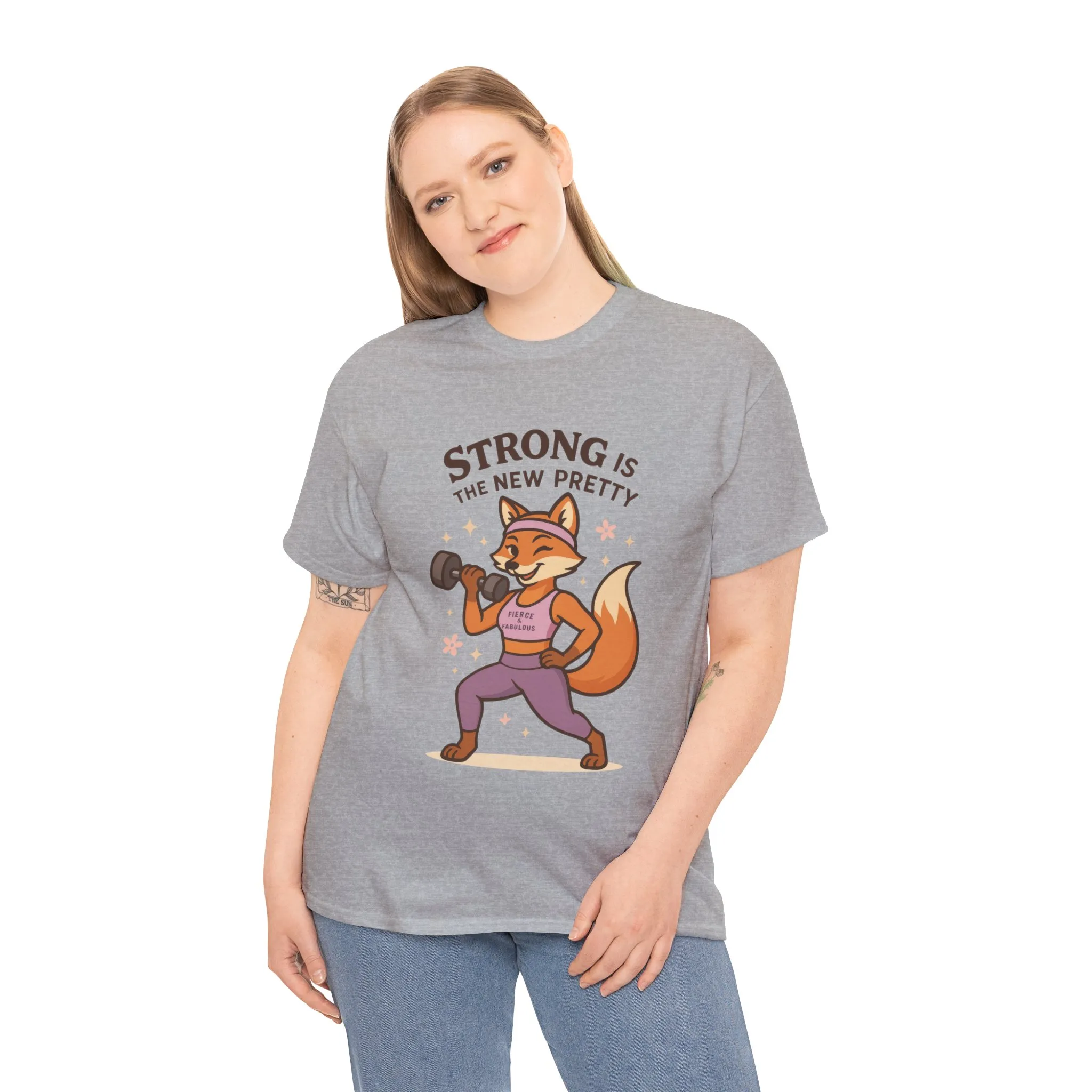 Strong is the New Pretty Womens Tee, Inspirational T-Shirt, Fitness Apparel, Gift for Her, Motivational Top, Cute Fox Design, Womens Gym T-Shirt - Image 9