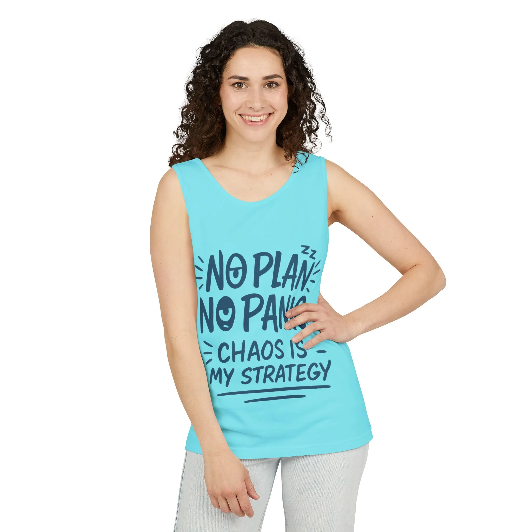 Funny Women's Tank, Chaos Strategy T-Shirt, No Plan No Panic Quote Shirt, Cute Tee for Women, Humorous Gift Idea, Casual Relaxed Fit Top - Image 26