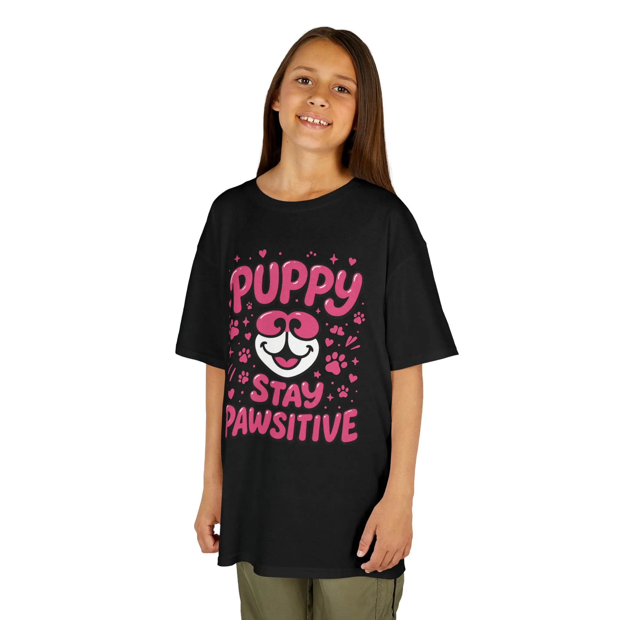 Puppy Stay Pawsitive Youth T-Shirt - Cute Positive Dog Shirt for Teens - Fun Puppy Paw Graphic Kids Tee, Kids Gift, Pet Lover Shirt - Image 6