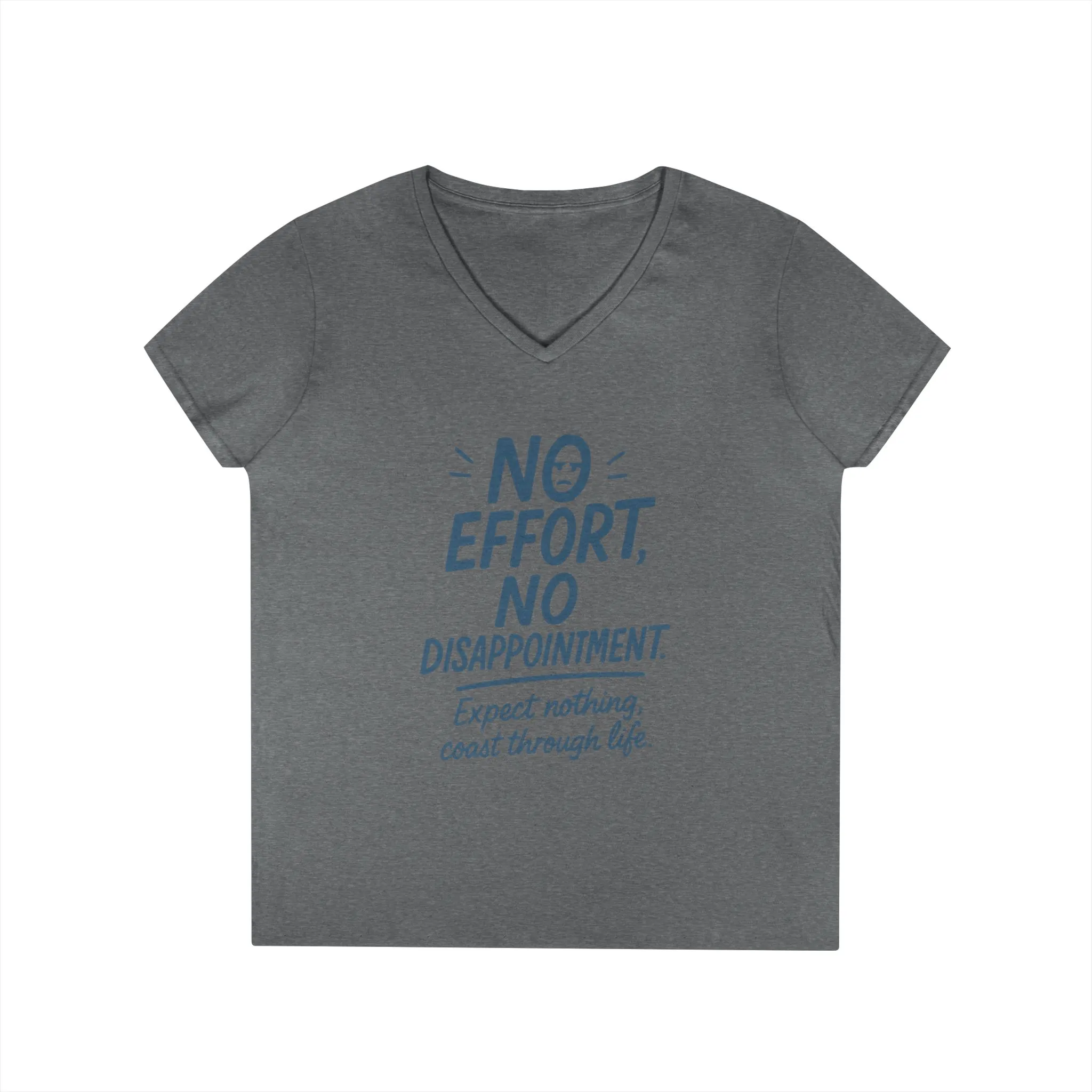 Funny No Effort Womens V-Neck T-Shirt, No Disappointment Lazy Life Quote Shirt, Cute Graphic Tee for Her, Life Philosophy Shirt - Image 9