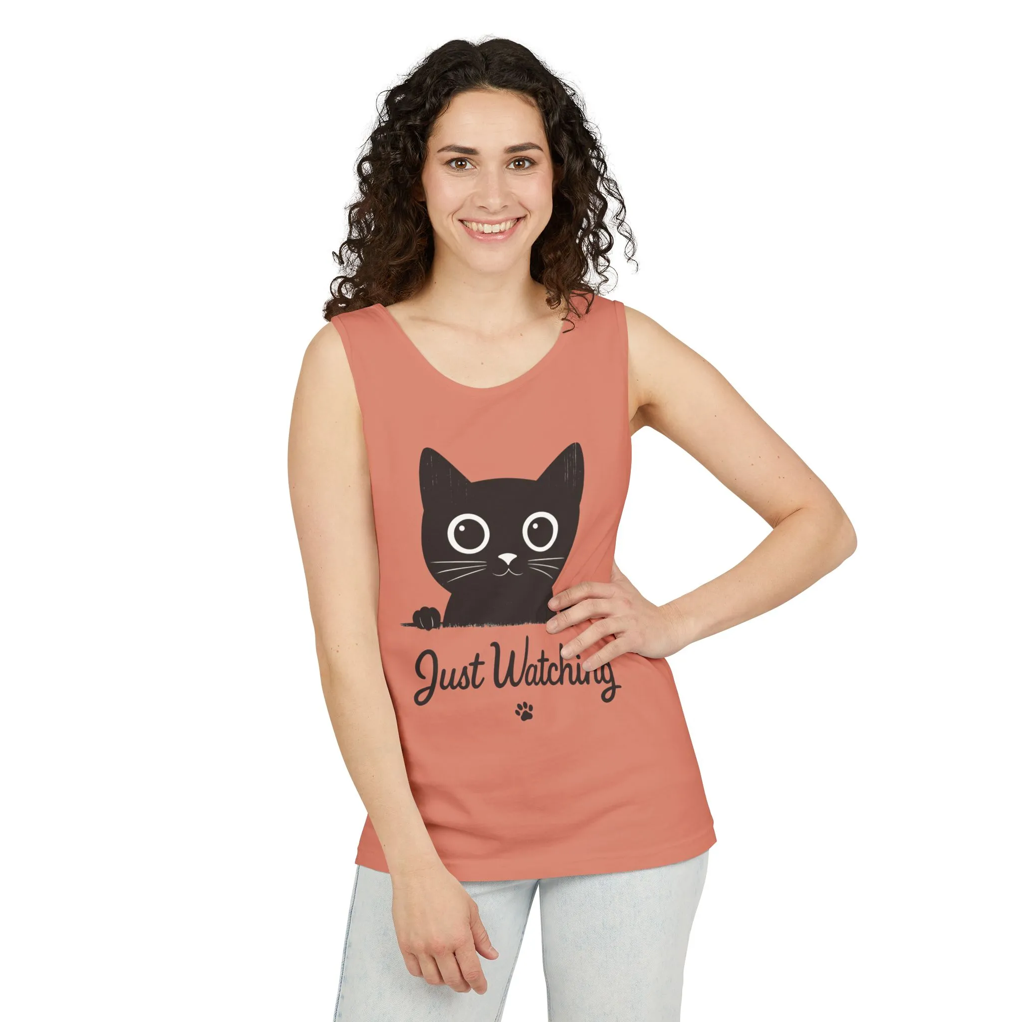 Just Watching Cat Womens Tank Top - Cute Black Kitty Sleeveless Shirt - Funny Summer Cat Lover Gift, Summer Beach Wear, Pet Themed Apparel - Image 4