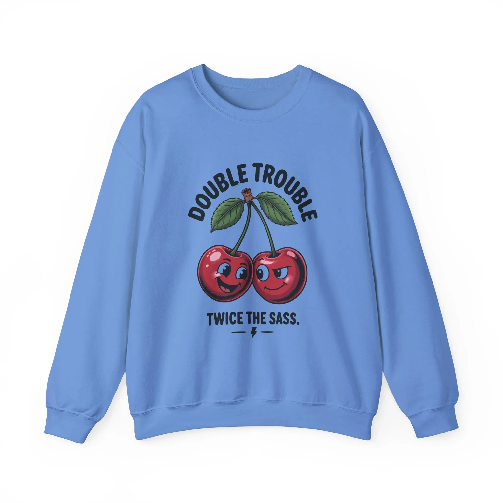 Double Trouble Cherry Sweatshirt, Cute Funny Womens Pullover, Twice The Sass Fruit Graphic Sweater, Playful Red Cherry Crewneck - Image 13