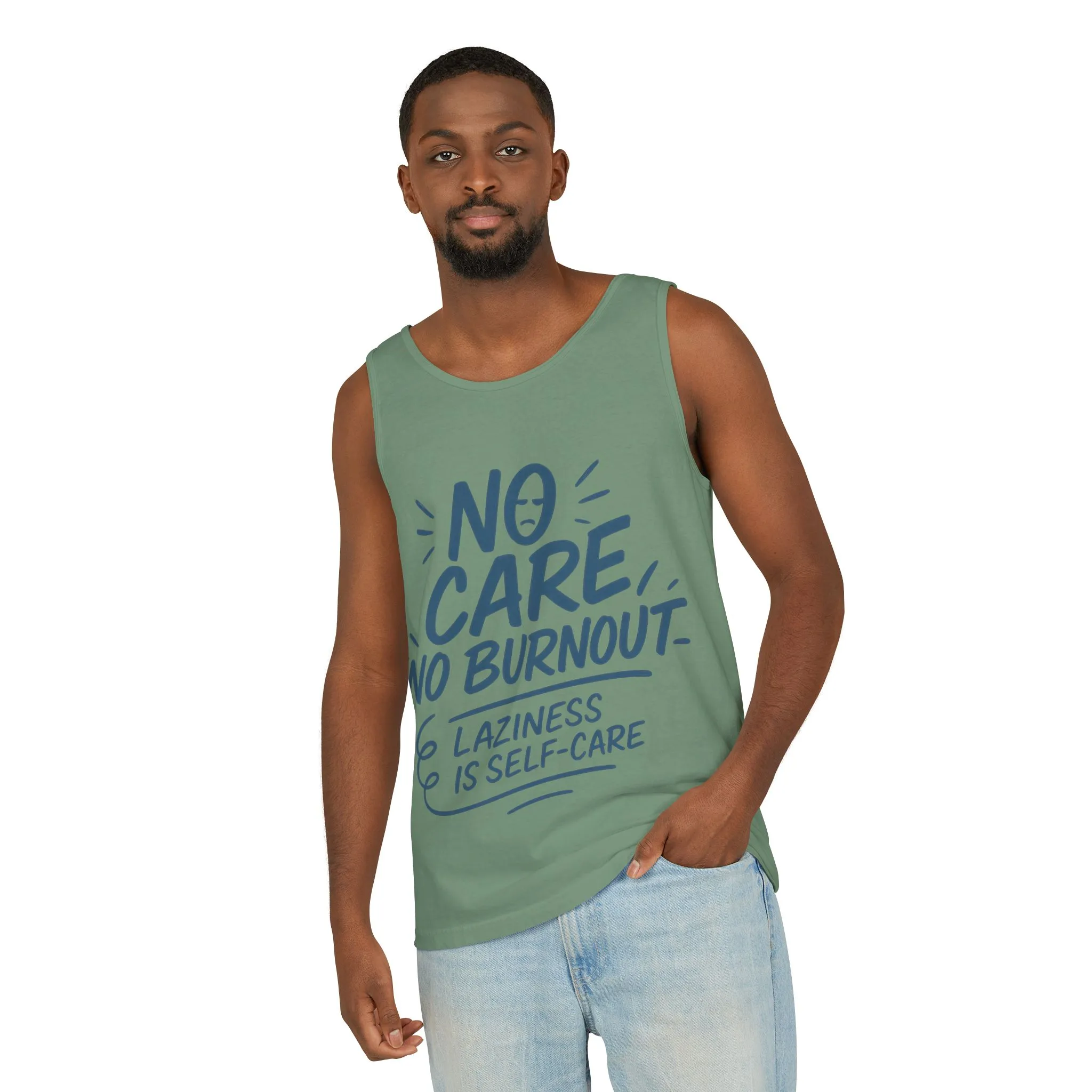 Mens Lazy Life Tank Top, No Care No Burnout Funny Quote, Workout Gym Sleeveless Shirt, Humor Gift for Him, Gift for Mental Health Awareness - Image 3