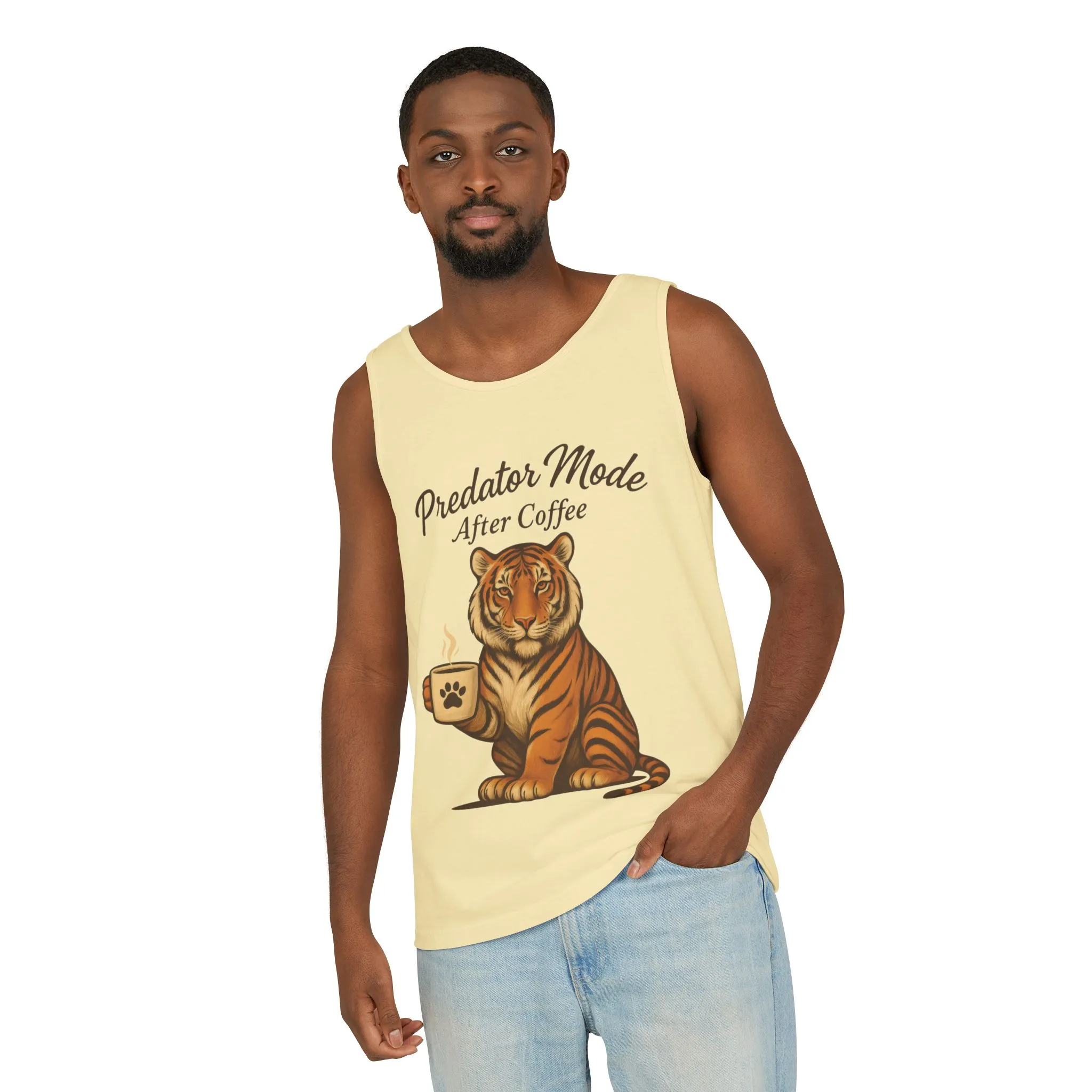Predator Mode After Coffee Tank Top - Funny Coffee Lover Mens Muscle Tank - Tiger Caffeine Gym Shirt - Morning Motivation Top - Image 4