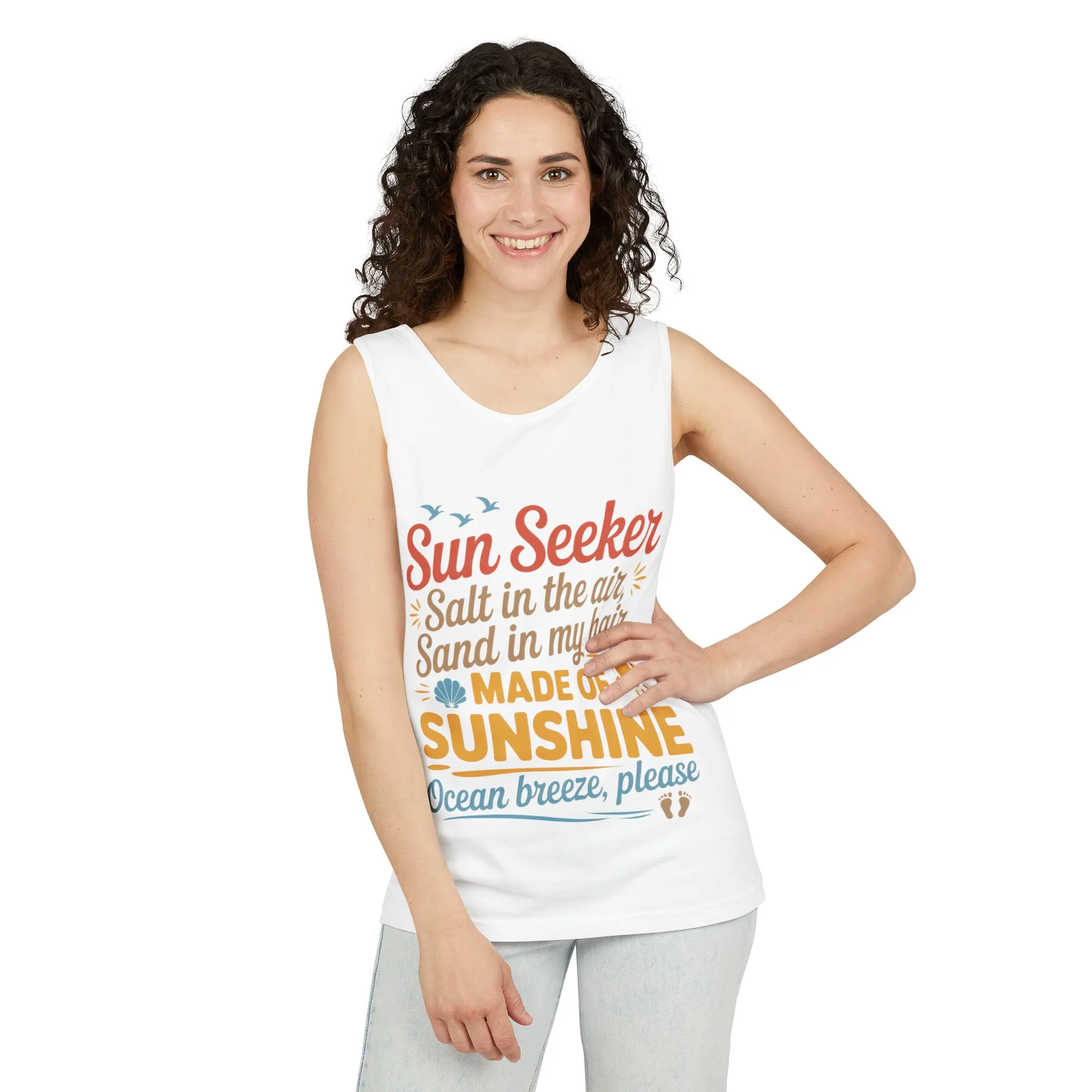 Sun Seeker Summer Quote Tank Top, Made of Sunshine Beach Vibes Tee, Ocean Breeze Please Tank Top for Women, Salt in the Air Sand Top