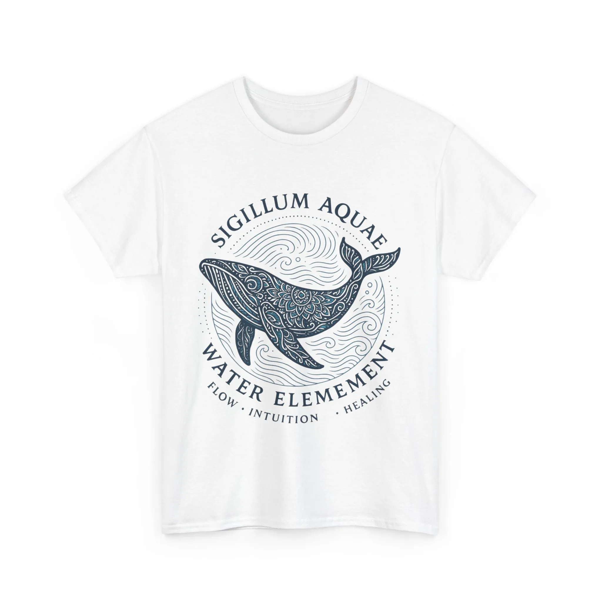 Water Element Whale Tee, Sigillum Aquae Symbol, Flow Intuition Healing, Spiritual Ocean Totem Tee, Nature Energy Shirt, Mindfulness Fashion - Image 2