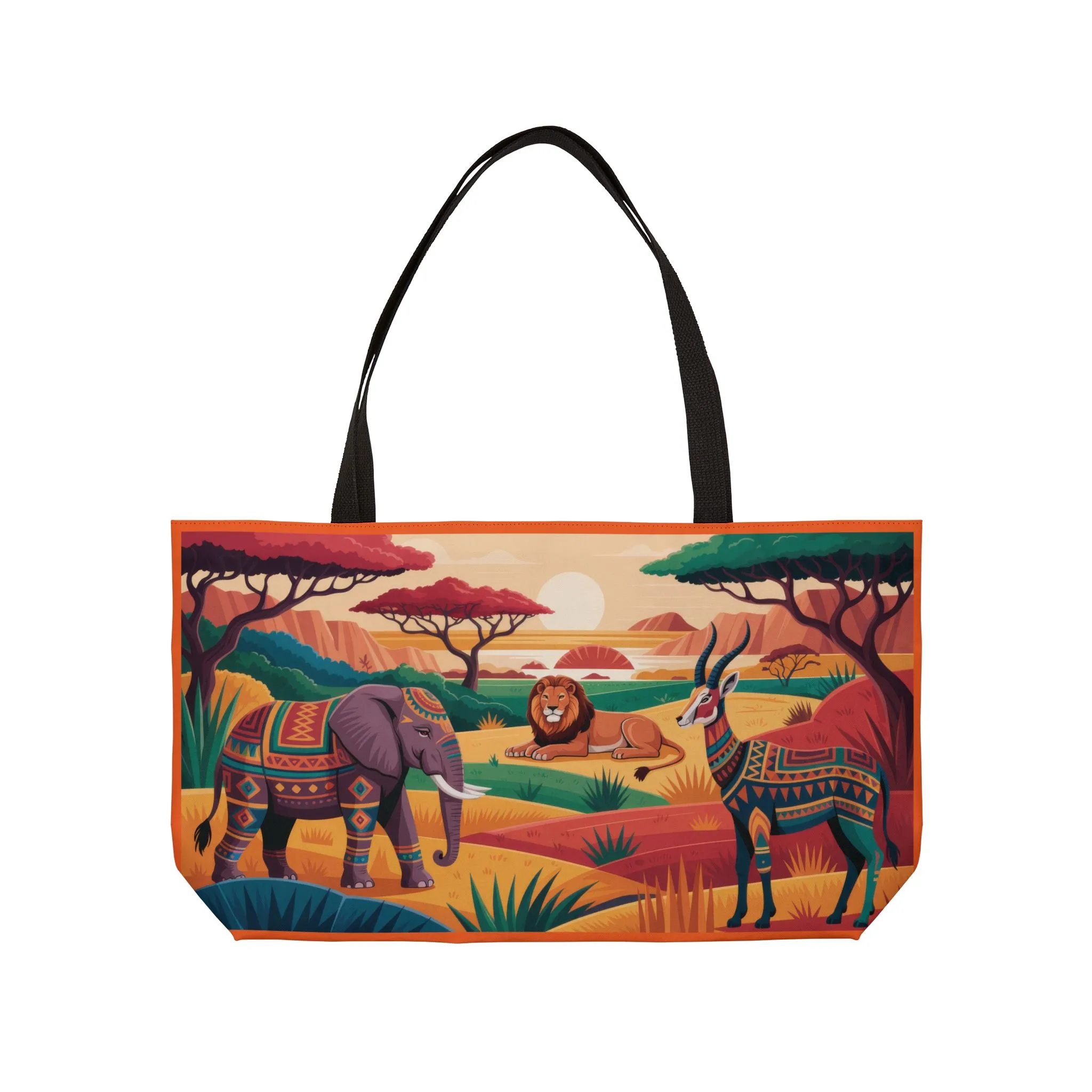 African Safari Weekender Bag, Colorful Savanna Animal Tote, Large Travel Bag with Lion Elephant Gazelle, Boho Gift, Travel, Beach, Picnic, Shopping Bag - Image 2