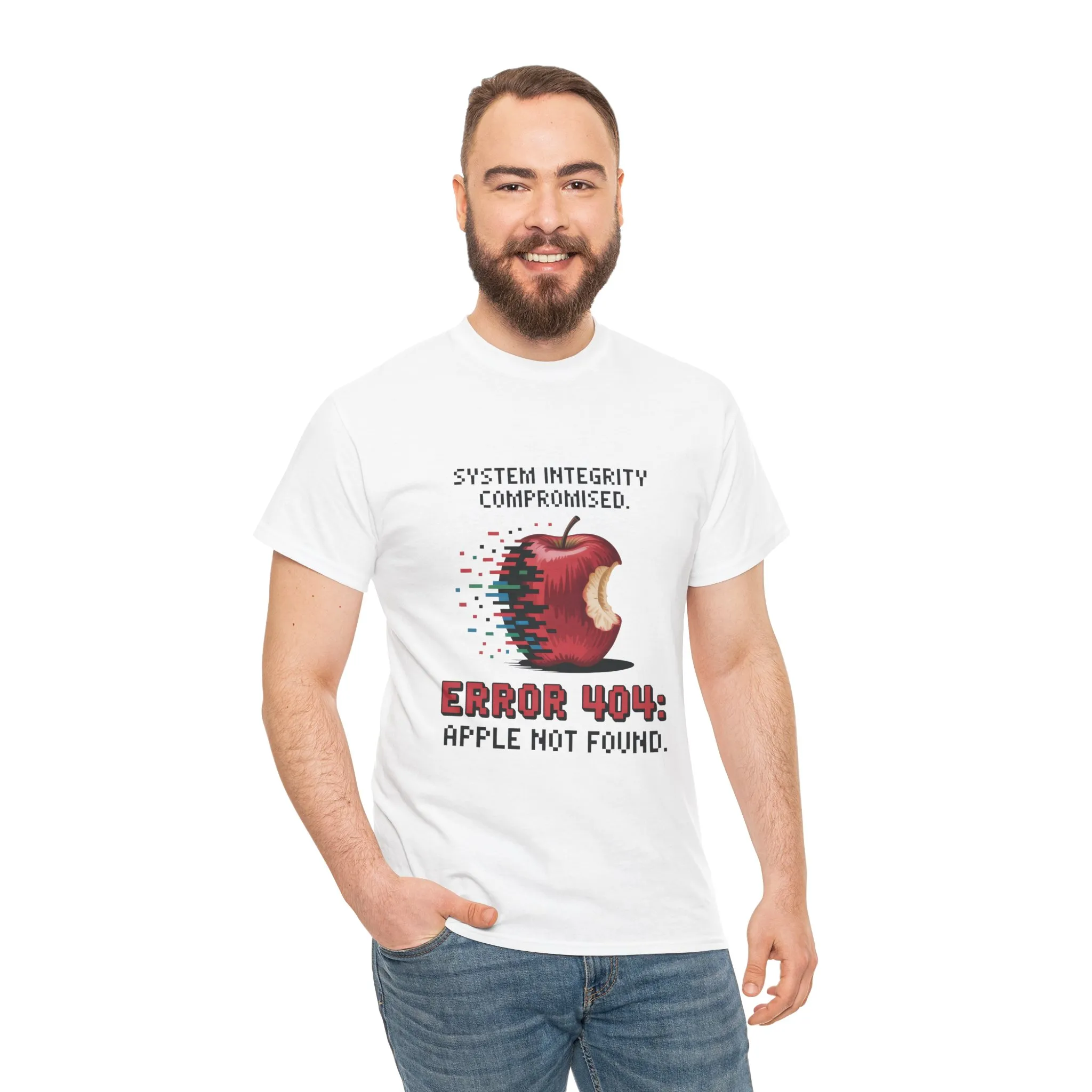 Error 404 Apple Not Found T-Shirt, Glitch Pixel Tech Tee, Funny Nerd Shirt, Unisex Retro Graphic Tee, Geeky T-Shirt, Techie Gift - Image 3