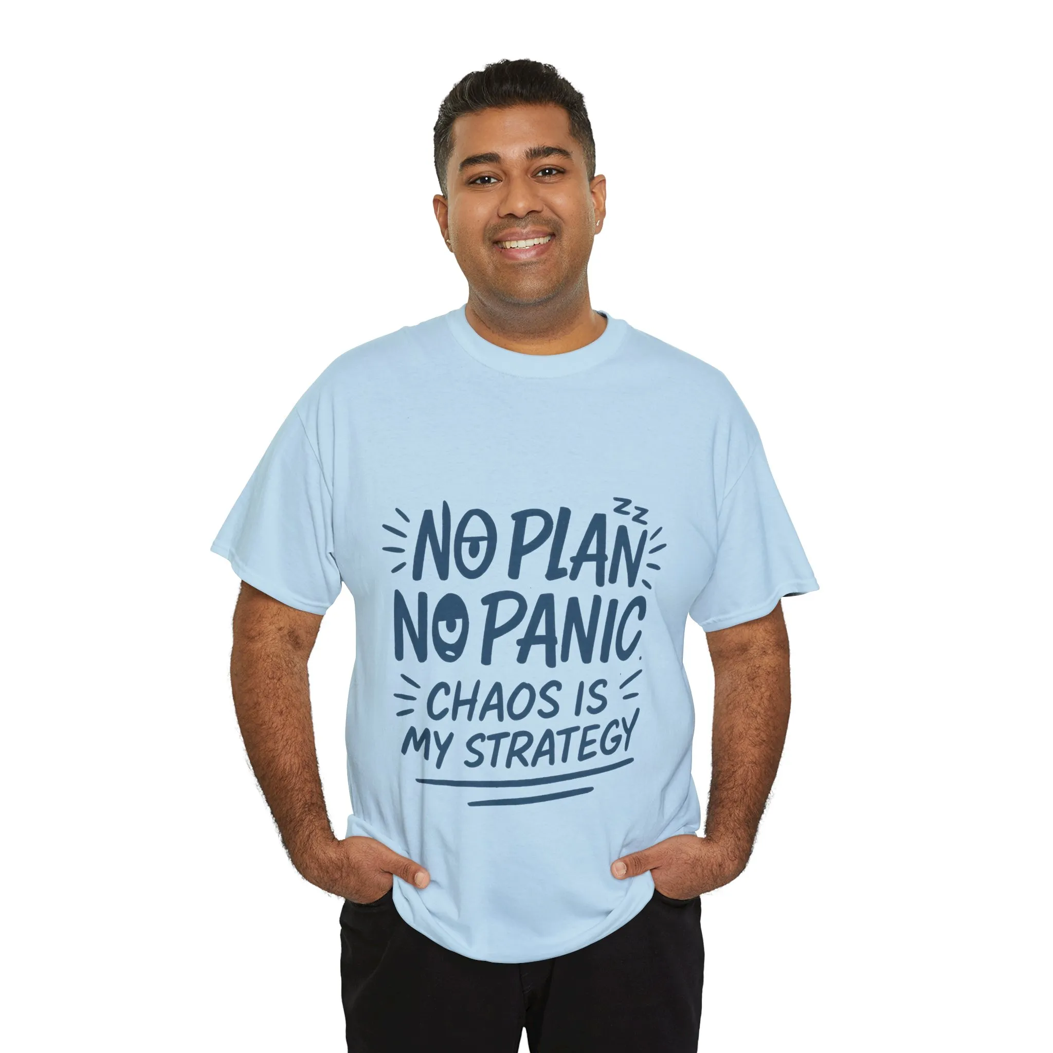 Funny Chaos Quote Mens T-Shirt, No Plan No Panic Humor Shirt, Casual Graphic Tee Gift for Him, Relaxed Fit - Image 24
