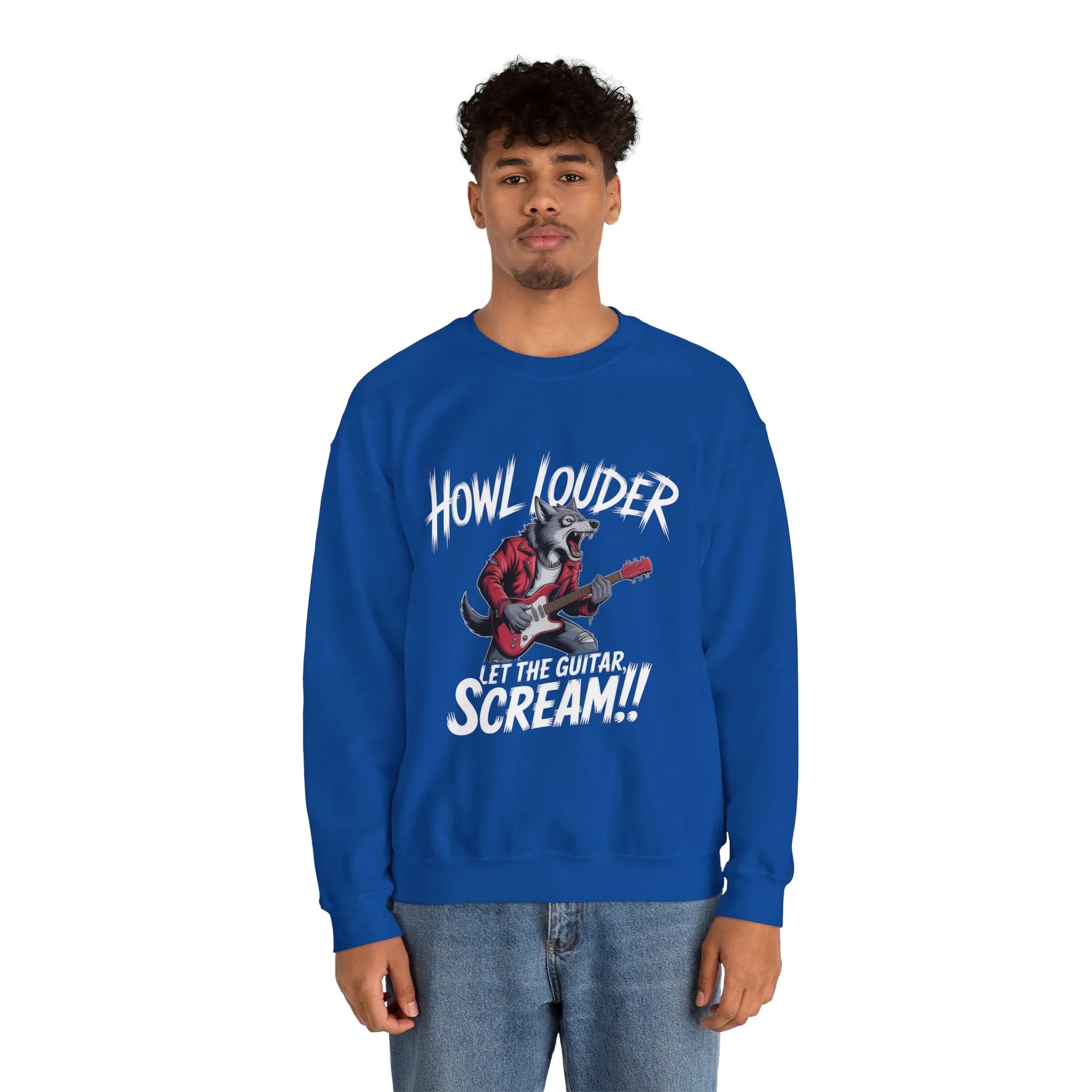 Howl Louder Wolf Sweatshirt, Let The Guitar Scream Pullover, Rock Guitar Animal Hoodie, Rocking Wolf Crewneck Sweatshirt, Music Lover Gift - Image 23