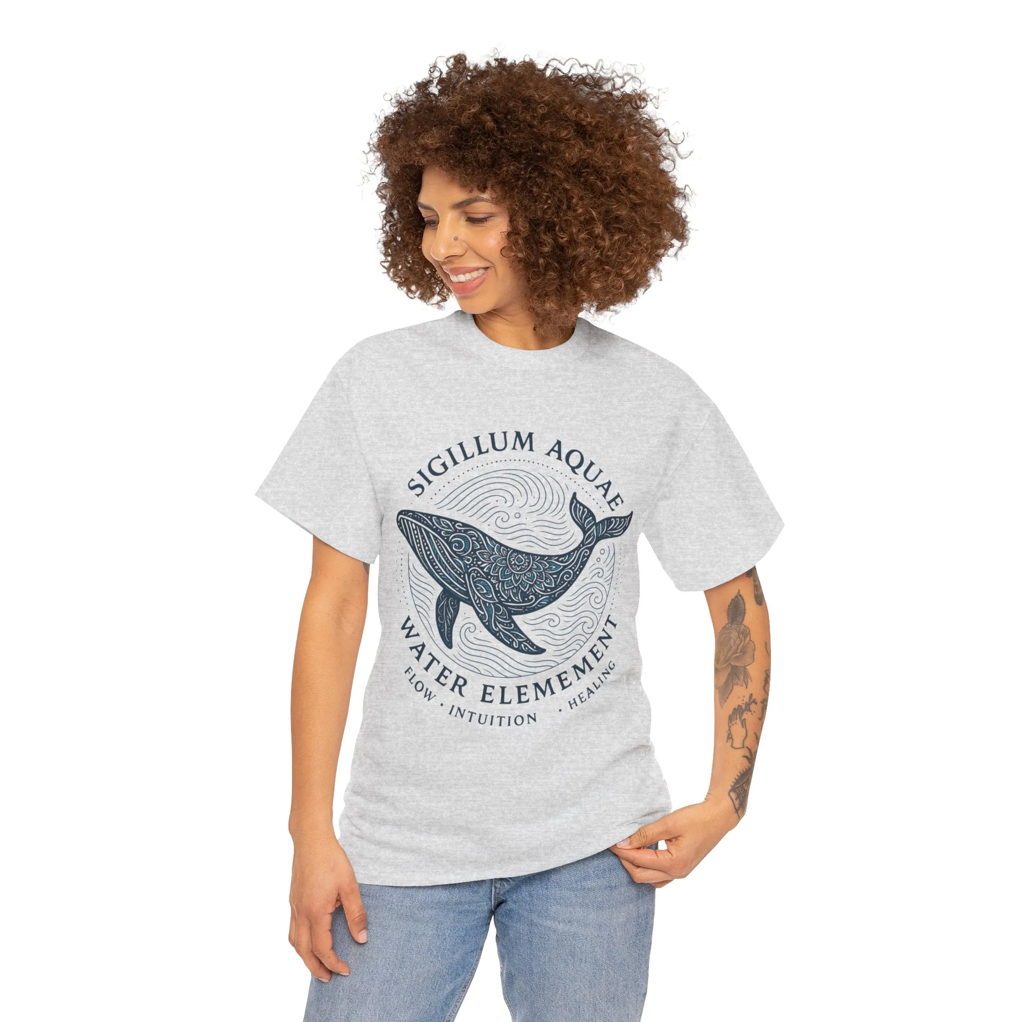 Water Element Whale Tee, Sigillum Aquae Symbol, Flow Intuition Healing, Spiritual Ocean Totem Tee, Nature Energy Shirt, Mindfulness Fashion - Image 6