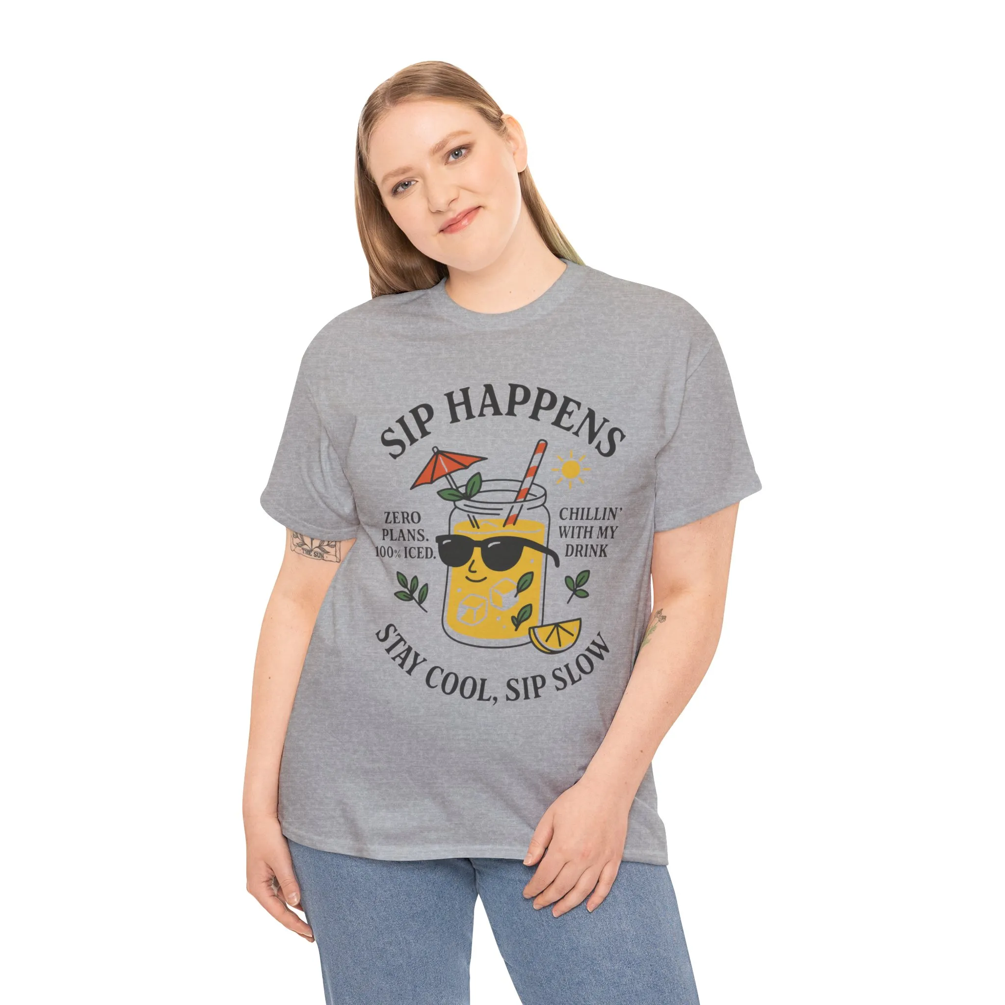 Sip Happens Womens T-Shirt, Funny Summer Drink Graphic Tee, Stay Cool Sip Slow Lemonade Shirt, , Beach Wear, BBQ Parties, Chill Summer Vibes - Image 6