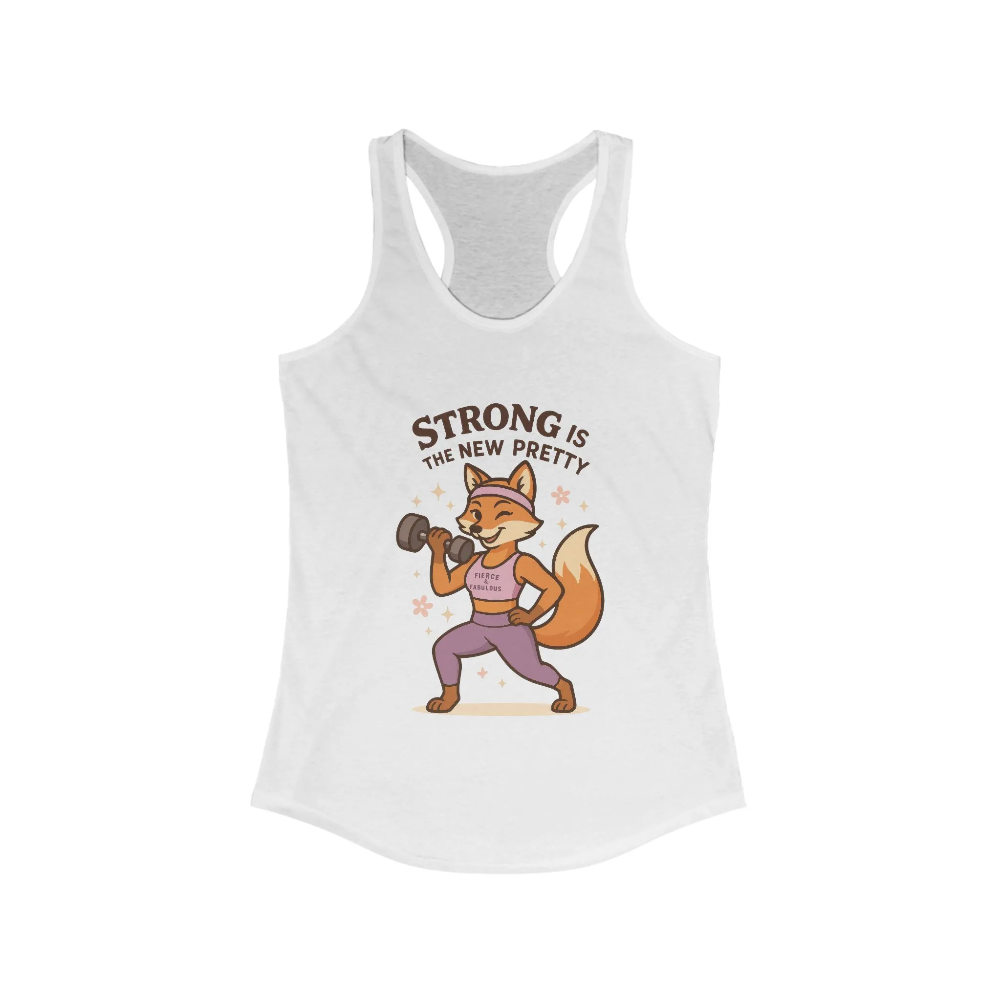 Strong is the New Pretty Tee, Inspirational Tank, Fitness Apparel, Gift for Her, Motivational Top, Cute Fox Design, Womens Gym Tank Top - Image 3
