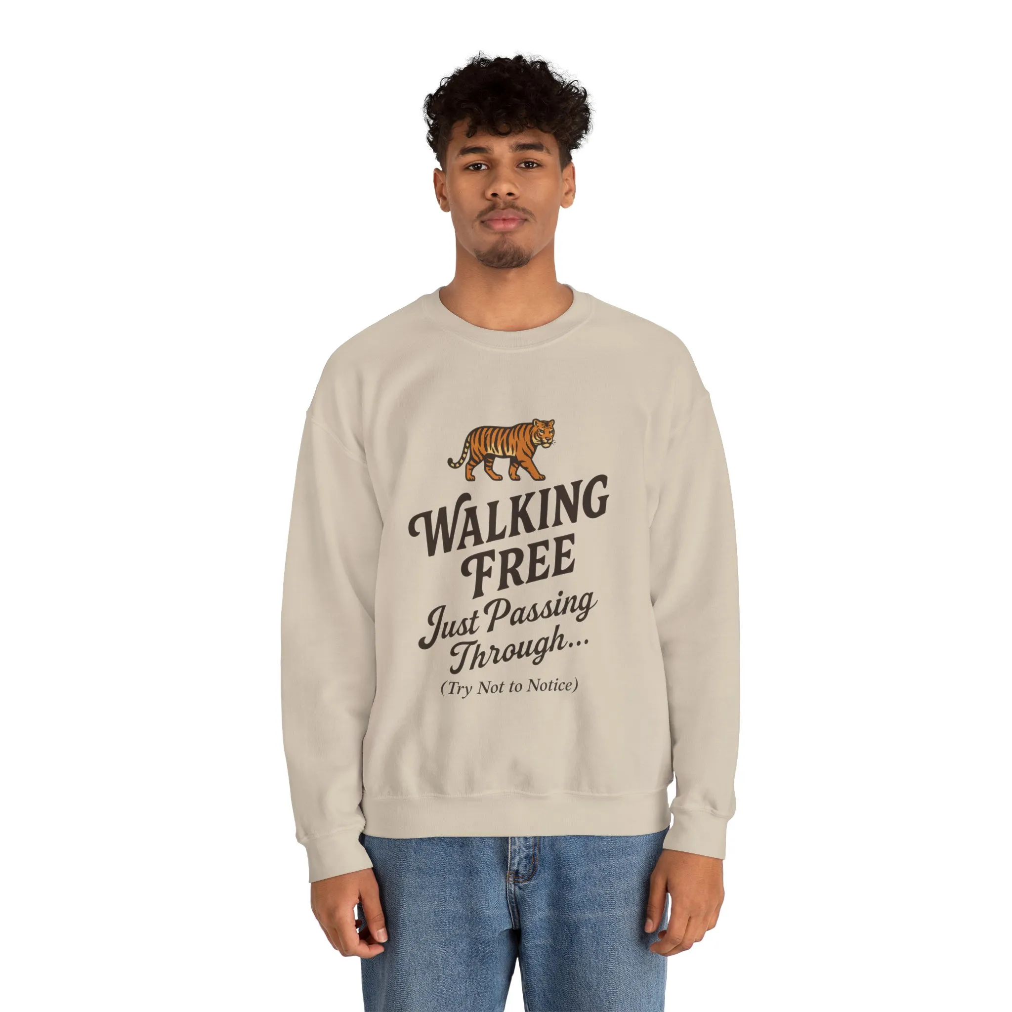 Funny Tiger Mens Crewneck Sweatshirt - Walking Free Cozy Wild Animal Pullover - Motivational Sweatshirt, Inspirational Apparel - Image 6