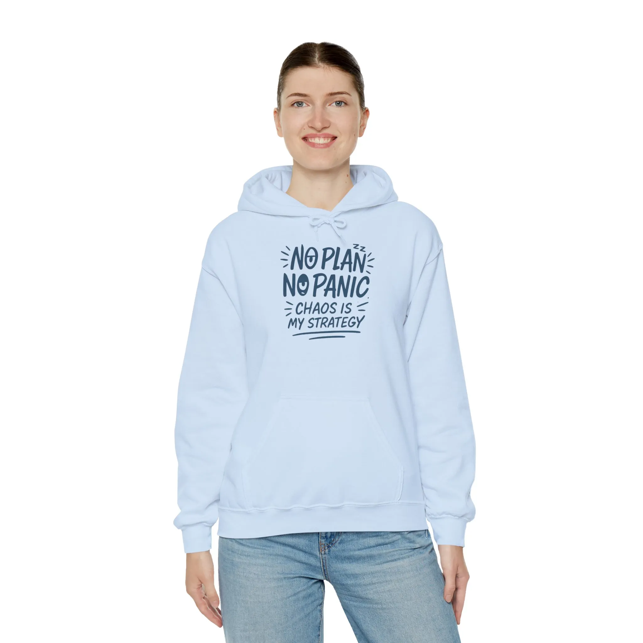 Chaos Is My Strategy Hooded Sweatshirt, Women's Pullover for Stress Relief, No Plan No Panic, Cute Winter Layering for Women, Humorous Gift - Image 4