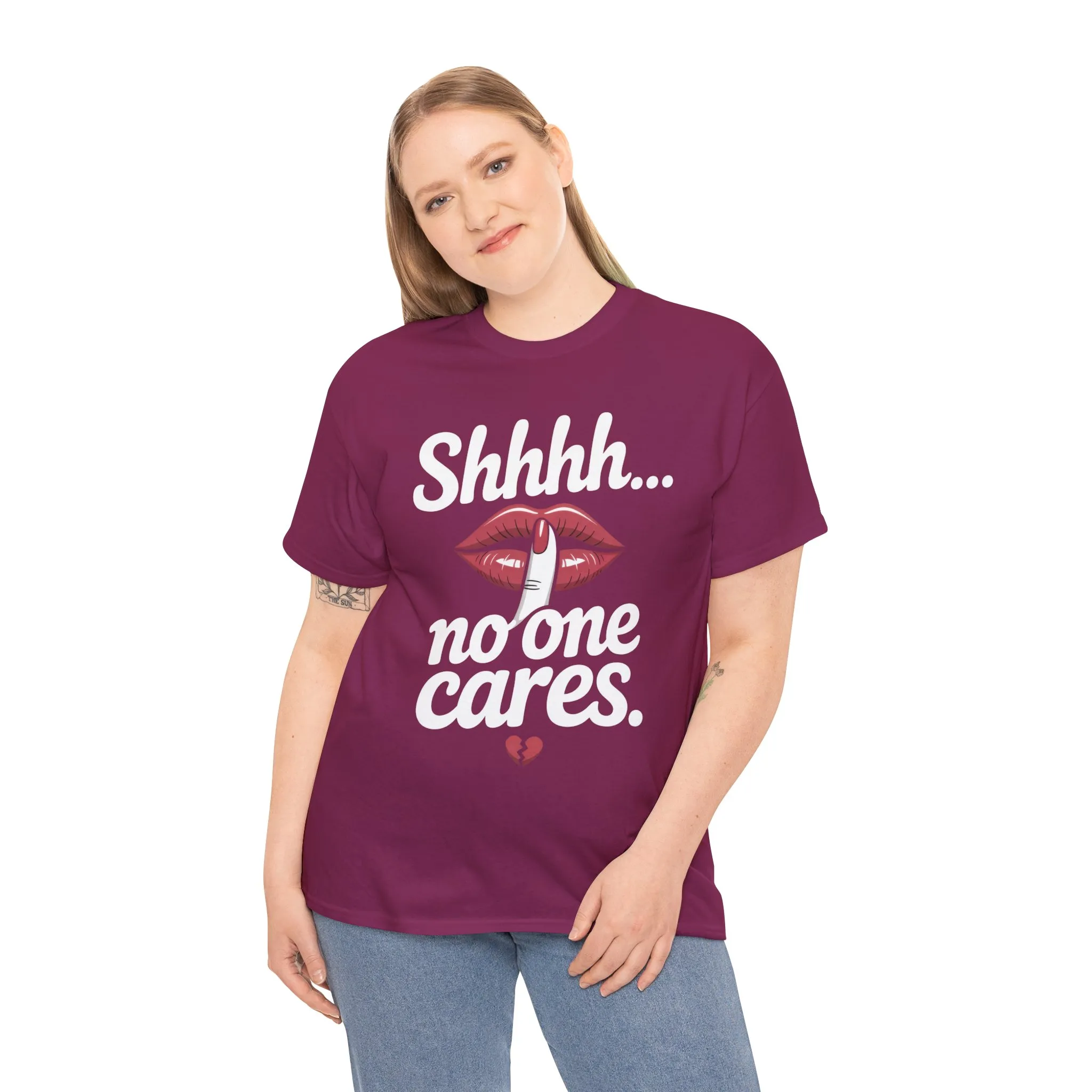 Shhh No One Cares Shirt, Sassy Funny Graphic Tee for Women, Sarcastic Lips Tank Top, Bold Attitude T-Shirt, Tee with Bold Statement Design - Image 23