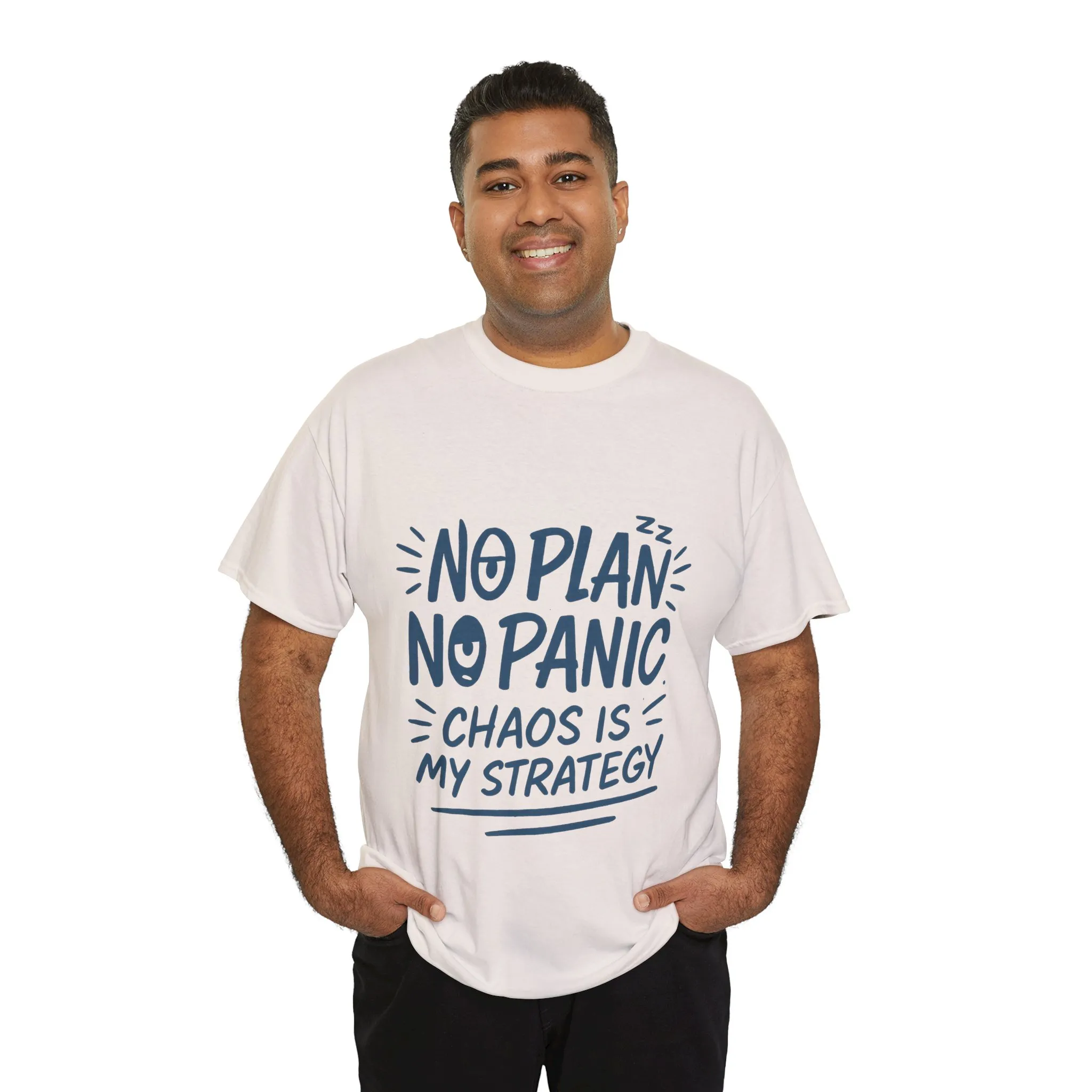 Funny Chaos Quote Mens T-Shirt, No Plan No Panic Humor Shirt, Casual Graphic Tee Gift for Him, Relaxed Fit - Image 12