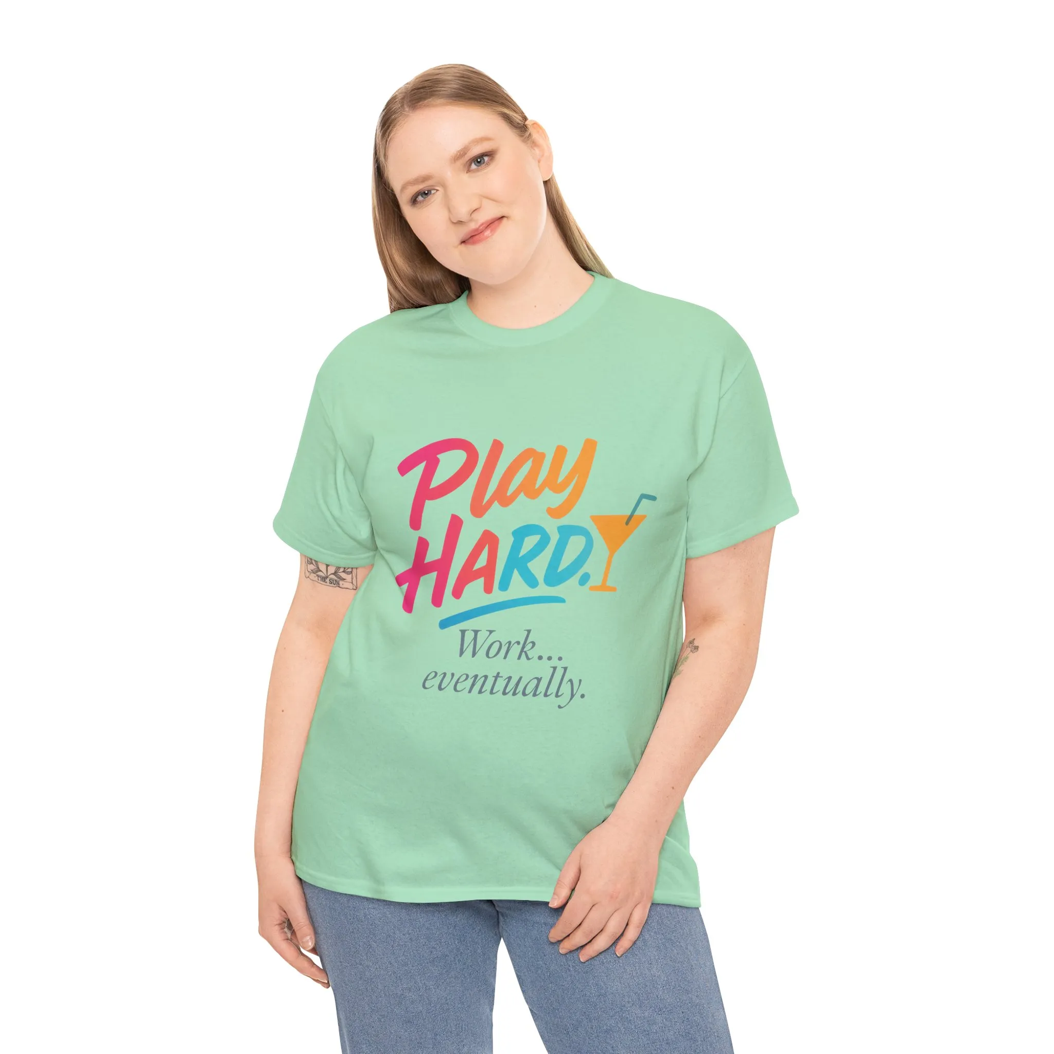 Play Hard Work Eventually T-Shirt, Funny Cocktail Graphic Tee, Pink Womens Party Shirt, Relaxed Vacation Top - Image 15