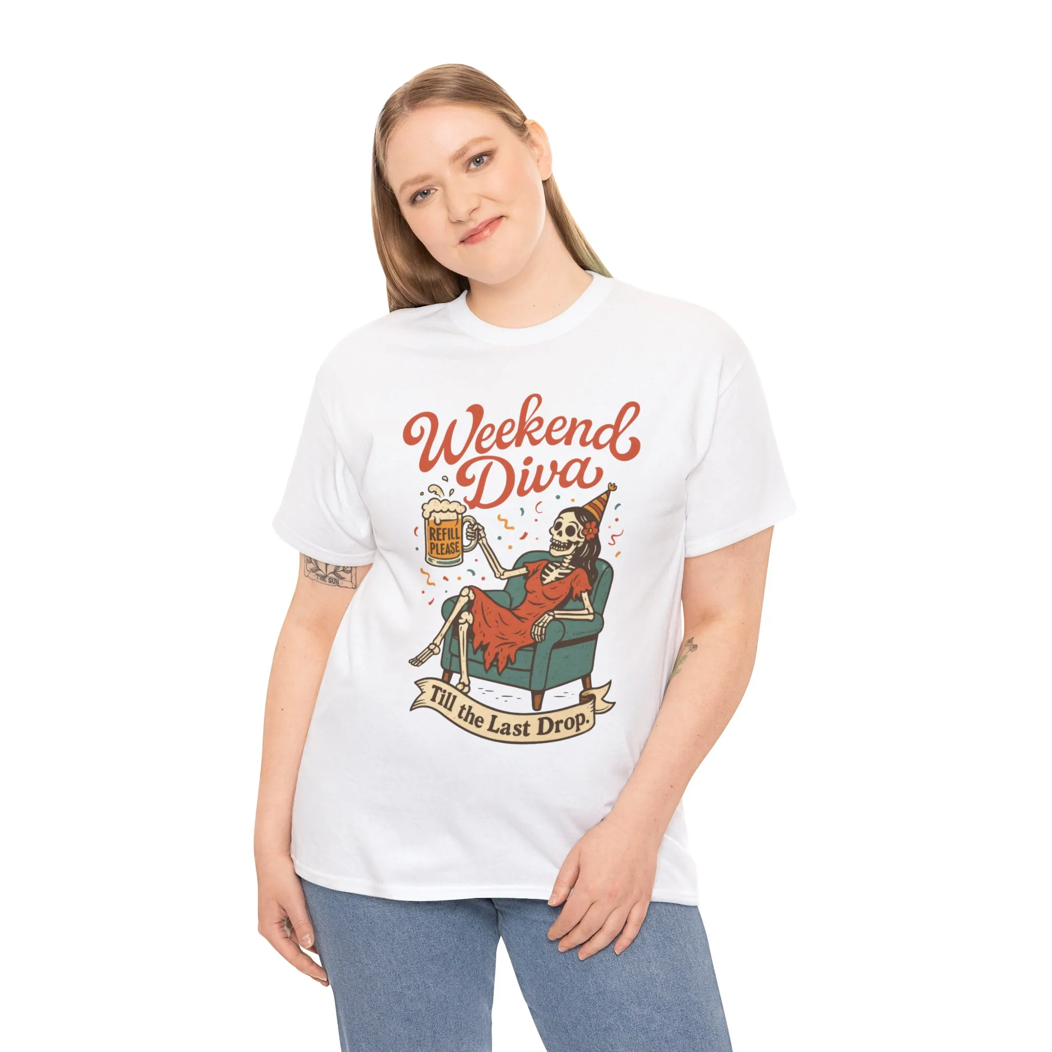 Weekend Diva Funny T-Shirt for Women, Skeleton Party Shirt, Till the Last Drop Tee, Funny Gift for Halloween, Weekend Vibes, Tee for Parties - Image 6