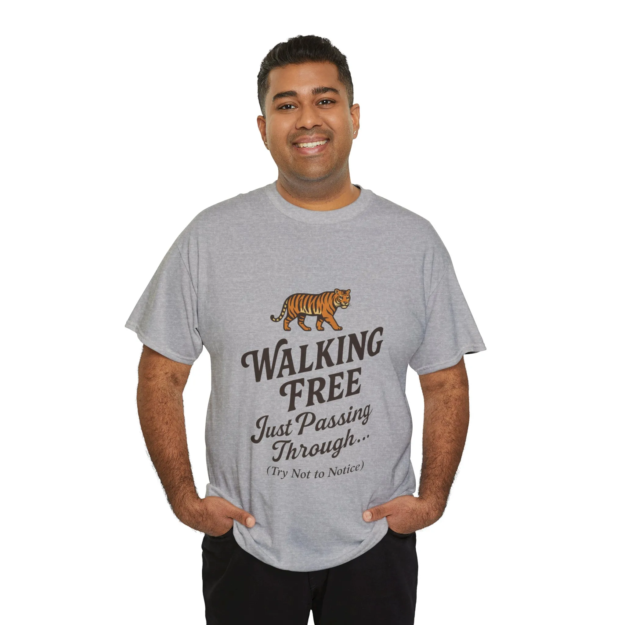 Walking Free Tiger Shirt for Men - Just Passing Through Funny Graphic Tee - Wild Animal Casual Top, Gift Nature Lovers - Image 3